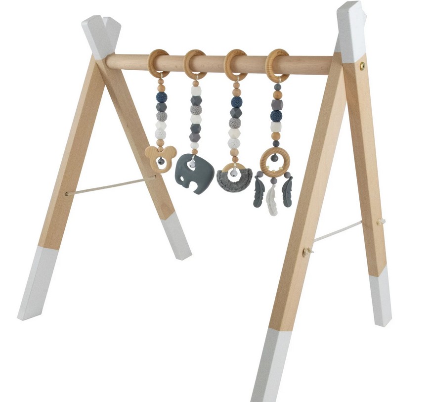 Babyspielzeug grau/weiß/natur Spielbogen Holz