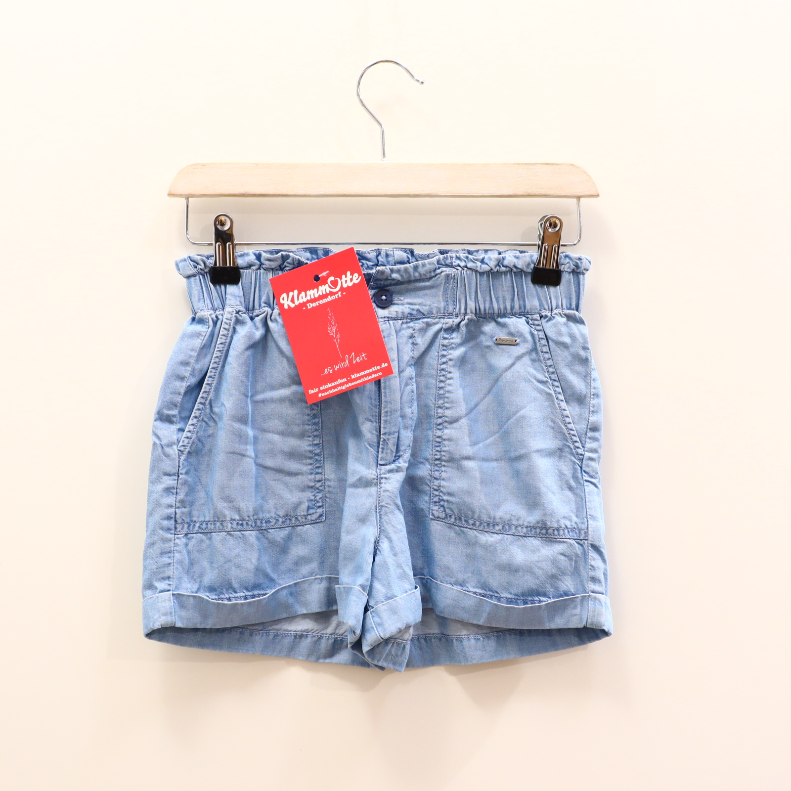 Hose Pepe Jeans Short 128 blau Chambray/Lyocell Gummibandzug/Knopf/Reißverschluß