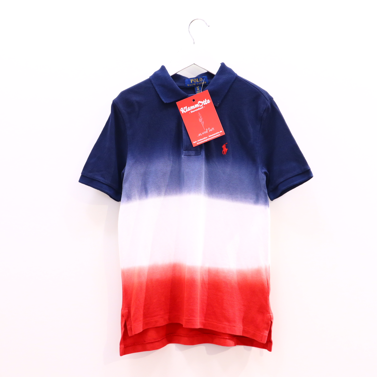 Oberteil RALPH LAUREN Gr. 128/Gr. 134/Gr. 140 kurzarm/Shirt blau/rot/weiß Baumwolle/Pique Dye in Dye/Logo/Stickerrei Polo