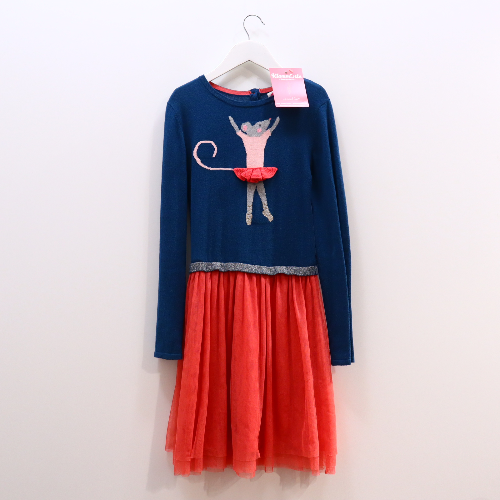 Kleider & Röcke mini Boden Strickkleid/Tüllkleid 152 apricot/petrol Applikation/Glitzer/Motiv Baumwolle/Kaschmir Knopf