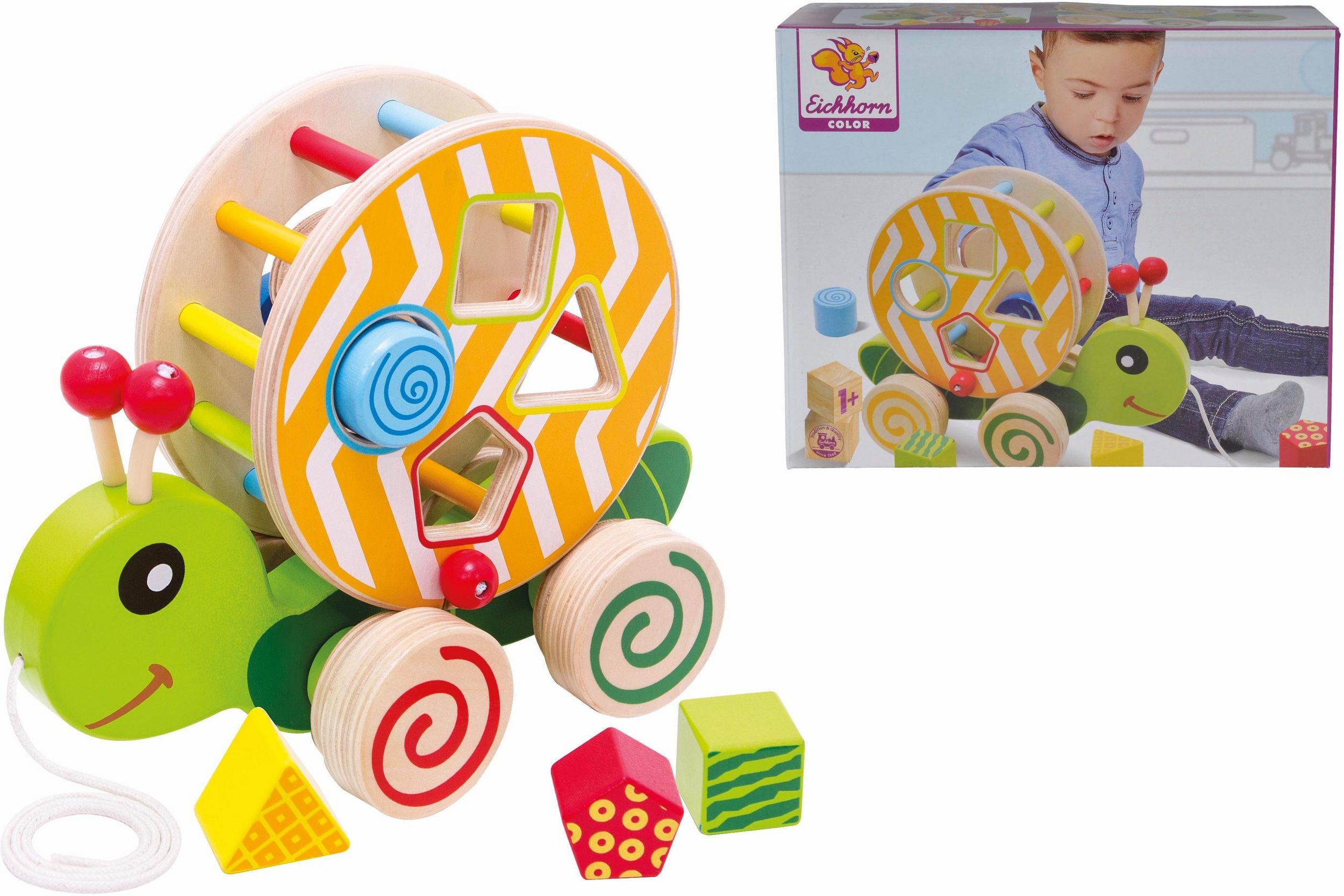 Babyspielzeug Eichhorn bunt/grün/natur Motorikspielzeug/Nachziehtier Holz gut/mit Originalverpackung! Schnecke