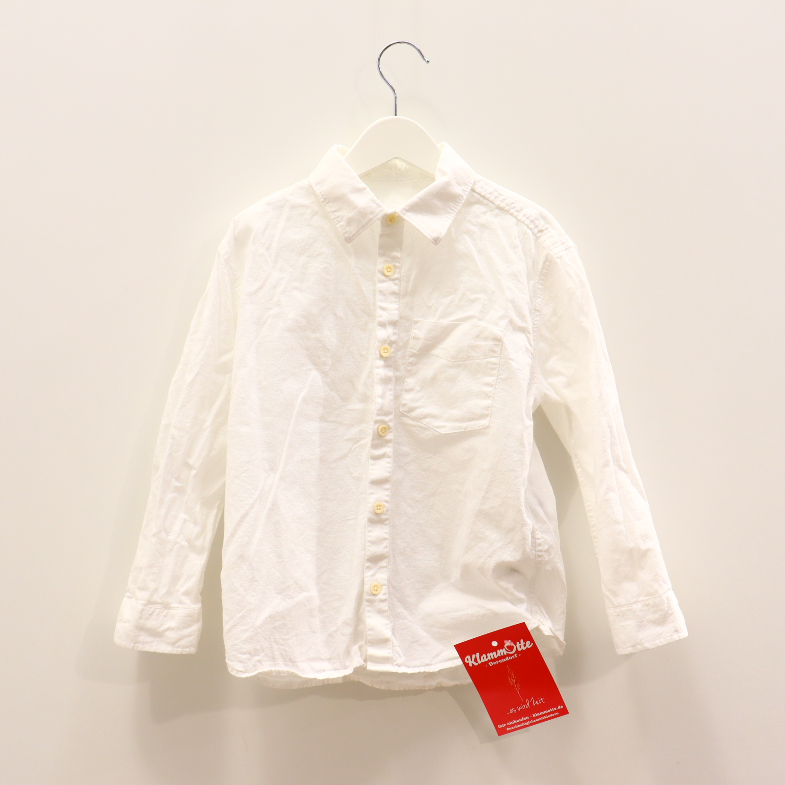 Oberteil ZARA Gr. 116 Hemd/langarm weiß Baumwolle/Leinen