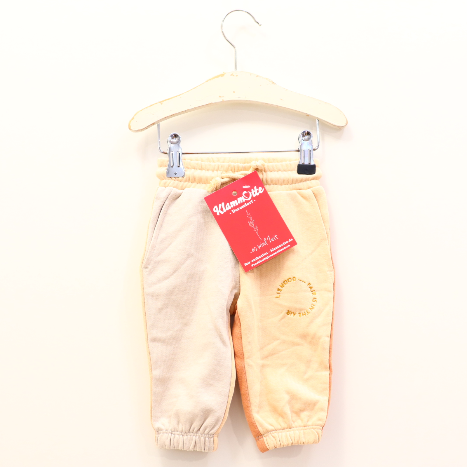 Hosen & Strampler LIEWOOD 56 creme/sand Color Blokking/Logo/Stickerei Jogger Bio-Baumwolle/Sweat Gummibandzug/Kordelzug