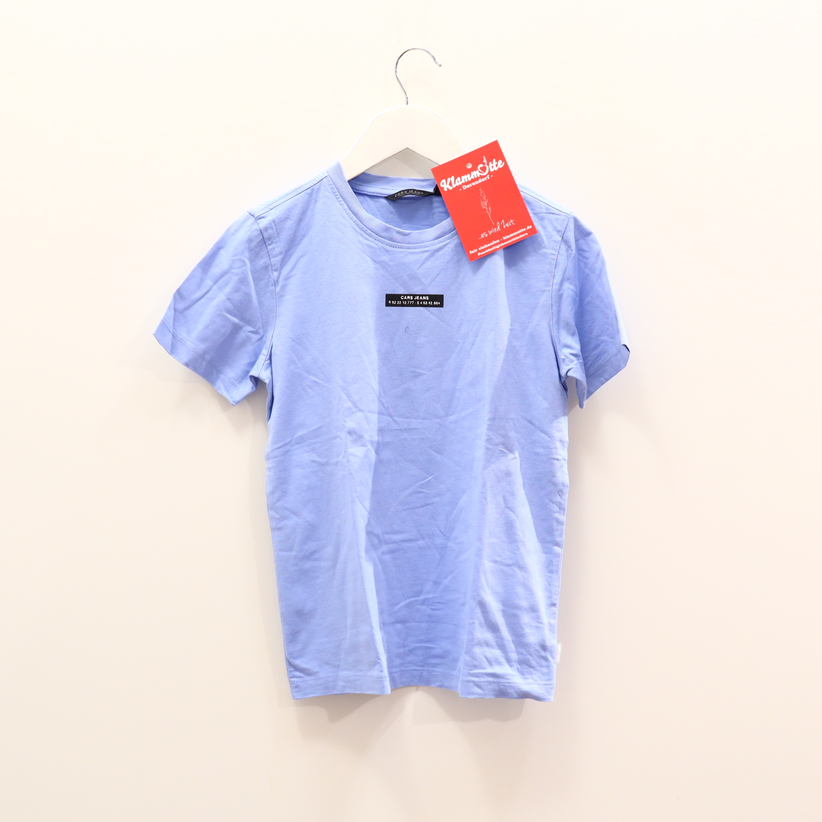 Oberteil CARS JEANS Gr. 128 kurzarm Shirt hellblau Baumwolle Logo/Print