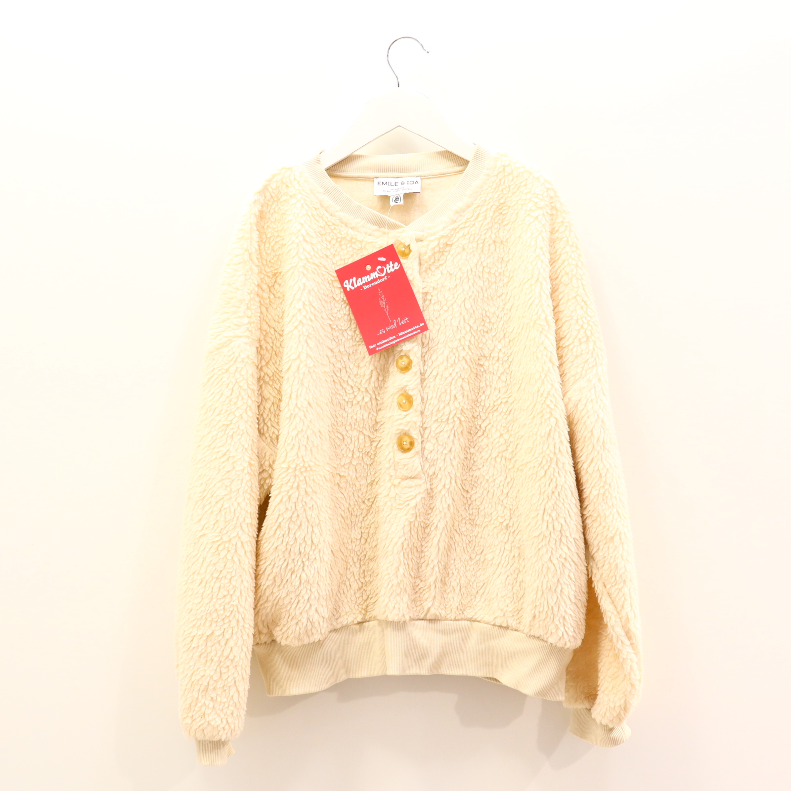 Oberteil emile & ida 164 creme Fleecepullover Polyester/Sherpa/Wolle Henley