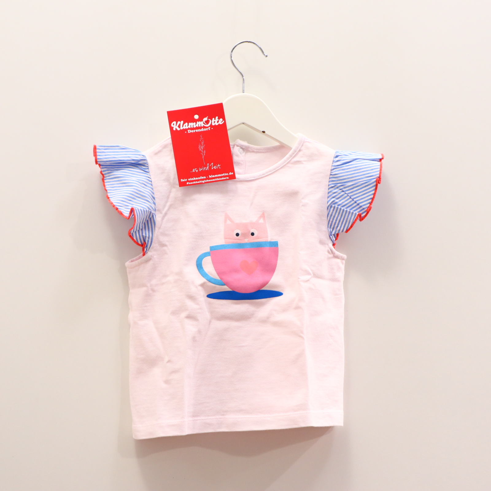 Oberteil jacadi 104 rosa gestreift/Print/Volants kurzarm Shirt