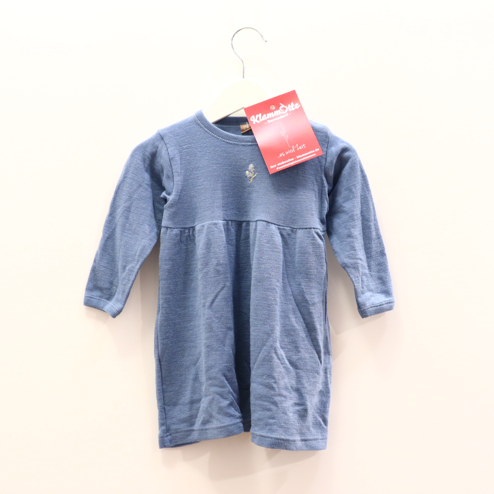 Kleider & Röcke DILLING 80 blau Stickerei Kleid Merinowolle