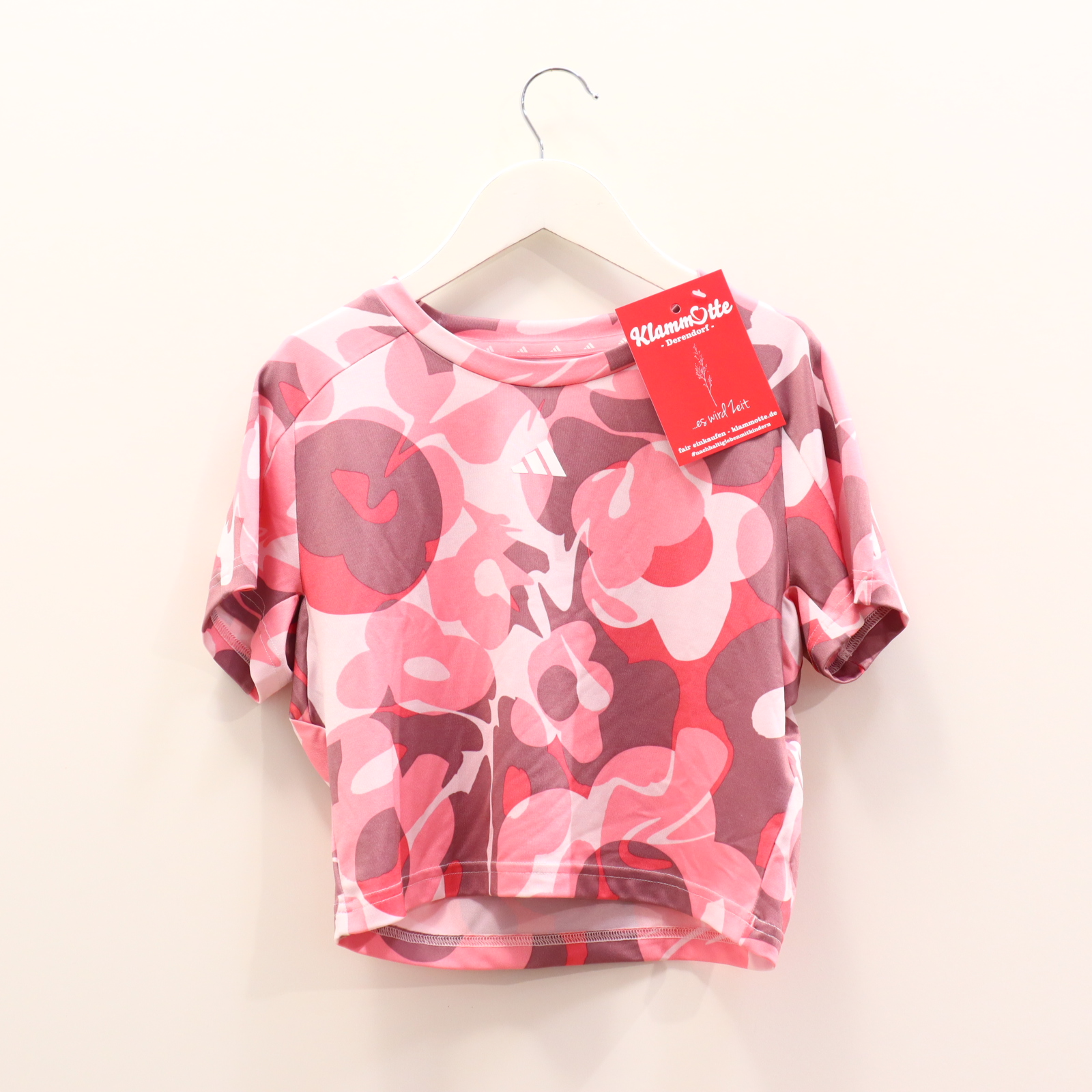 Oberteil adidas 152 rosa Alloverprint/Logo/Print kurzarm/Sportshirt Elasthan/recycelter Polyester Crop