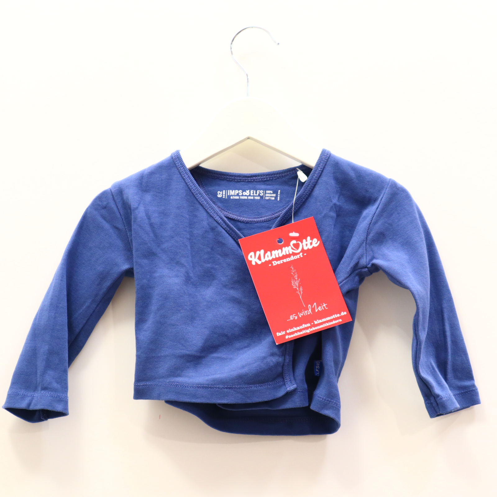 Oberteil IMPS&ELFS 62 blau langarm/Wickelshirt Bio-Baumwolle