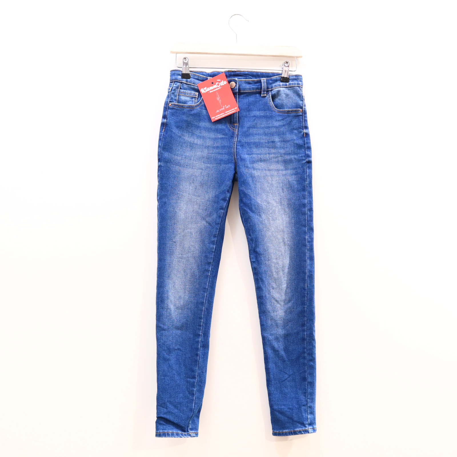 Hose next Jeans 152 blau Denim Knopf/Reißverschluß/verstellb. Bund