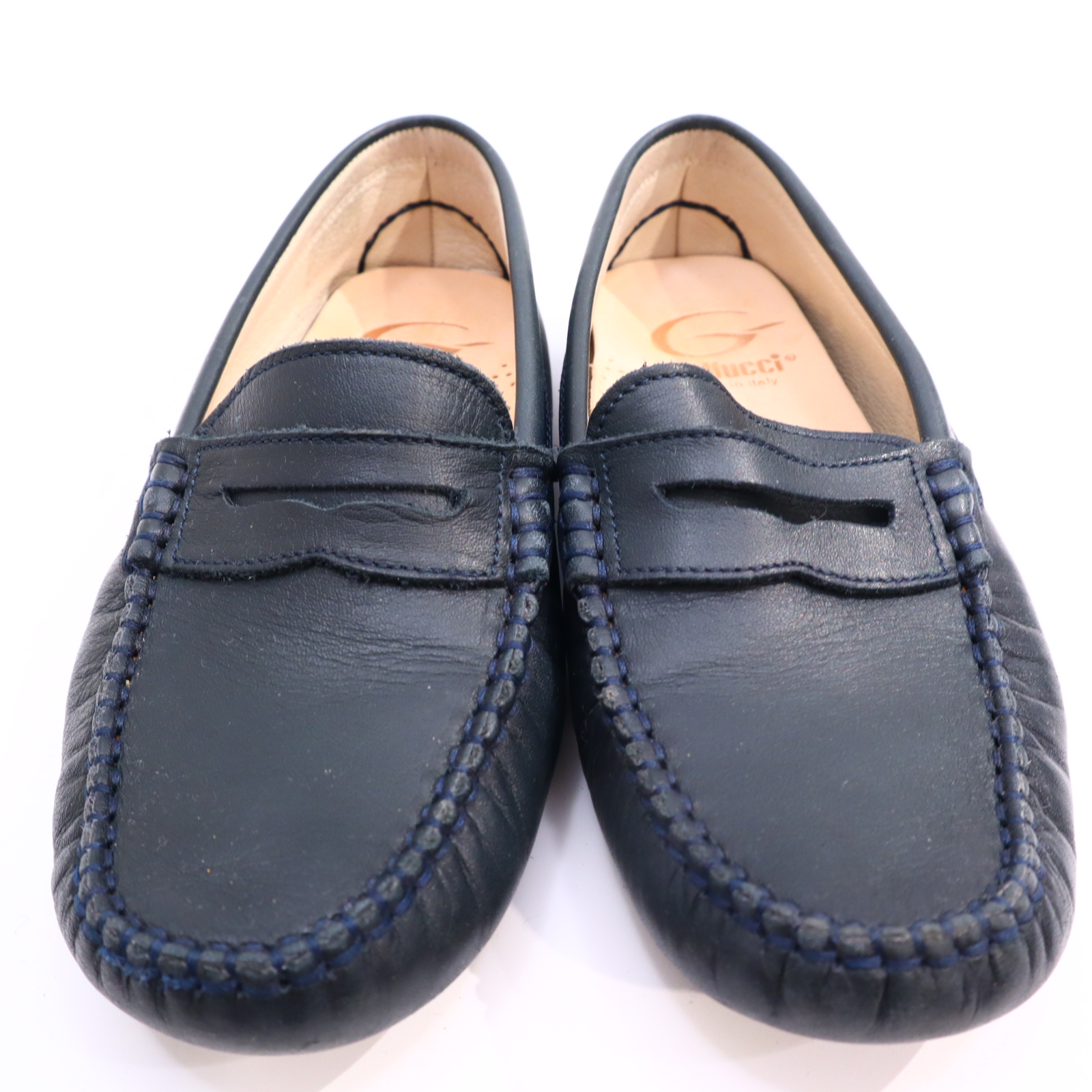 Halbschuhe Gallucci Moccassins 34 blau Leder Lammfell leichte gleichmäßige Ablaufspuren