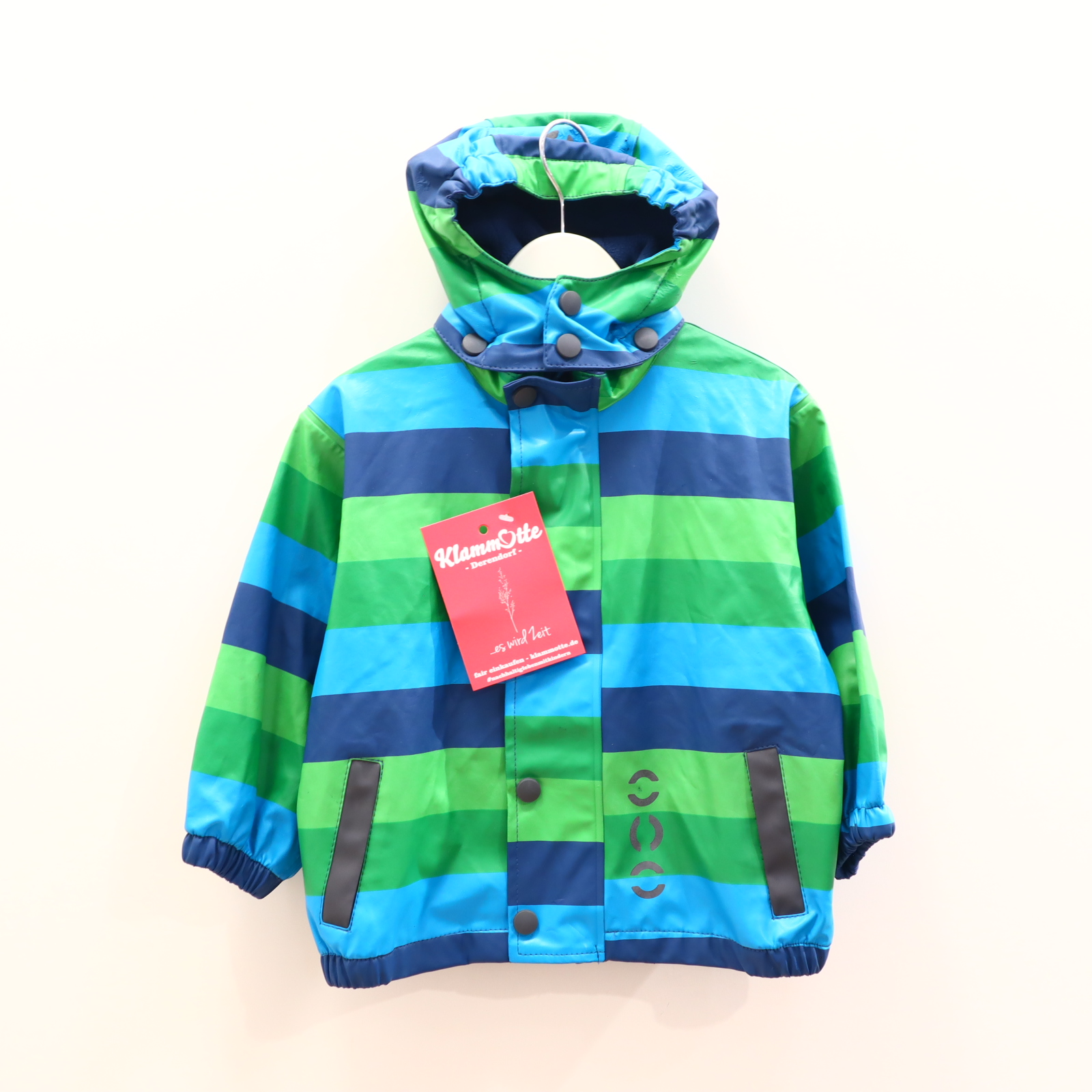 Jacken & Overalls mikk-line Regenjacke 80 blau/grün abnehmb. Kapuze/Fleece-Kapuzenfutter gestreift