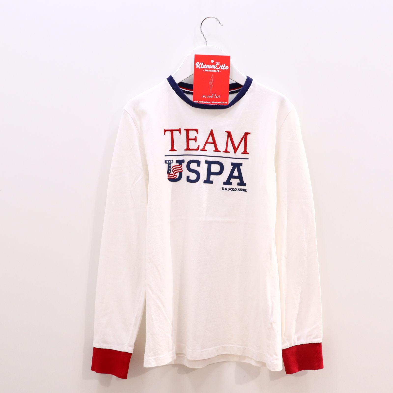 Oberteil U.S.POLOASSN. Gr. 152 langarm Shirt weiß Baumwolle Logo/Print/Stickerrei