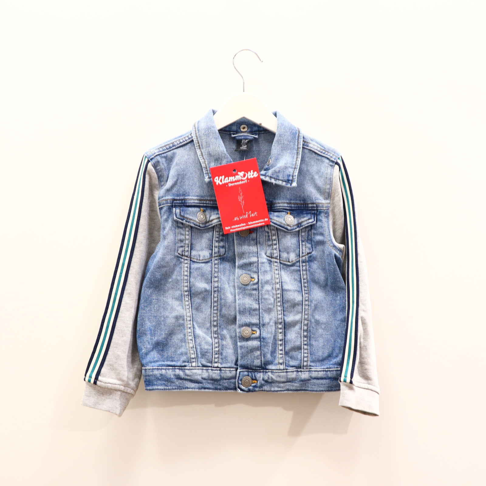 Jacke H&M 116 blau/grau Borde Jeansjacke denim/Sweat