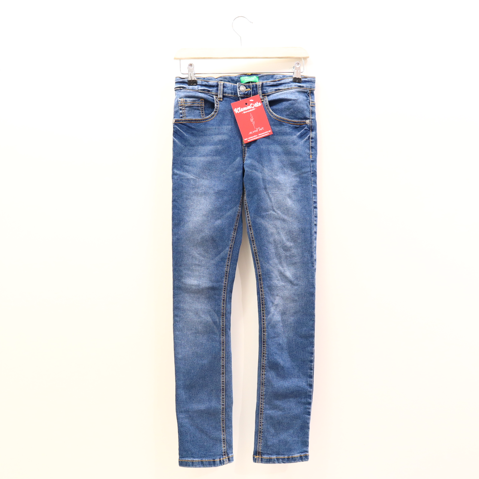 Hose BENETTON 158 Jeans blau Druckknopf/Reißverschluß/verstellb. Bund Denim Skinny