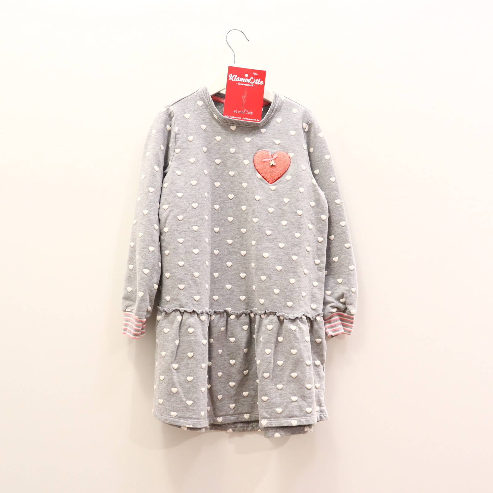 Kleider & Röcke Sanetta Sweatkleid 122/128 grau Alloverprint/Applikation/Herzen Baumwolle/Elastan/Viskose