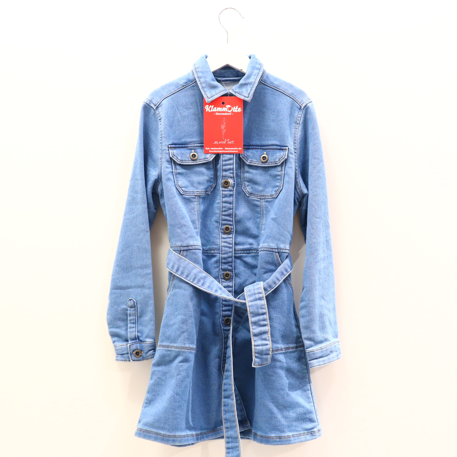 Kleider & Röcke C&A Blusenkleid/Jeanskleid 140 blau Baumwolle/Polyester Knopfleiste