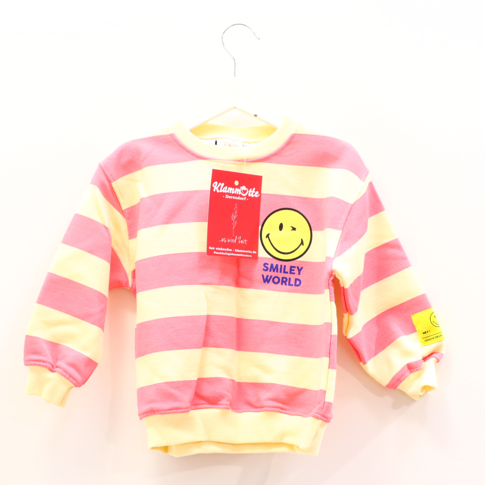Oberteil ZARA 98 gelb/rosa Applikation/Backprint/Print Sweatshirt Smiley
