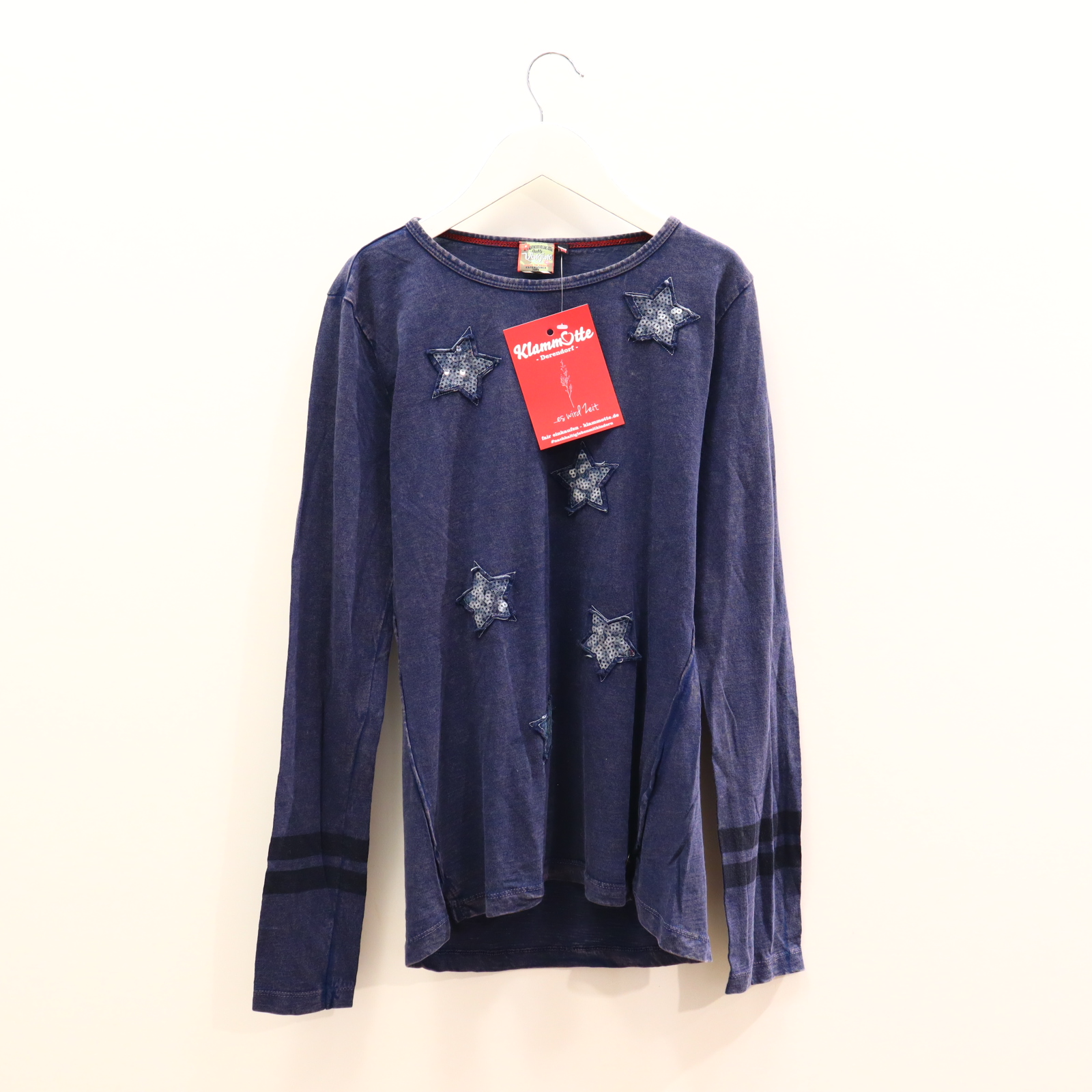 Oberteil VINGINO 164 blau Applikation/melange/Pailetten langarm Shirt Baumwolle/Leinen