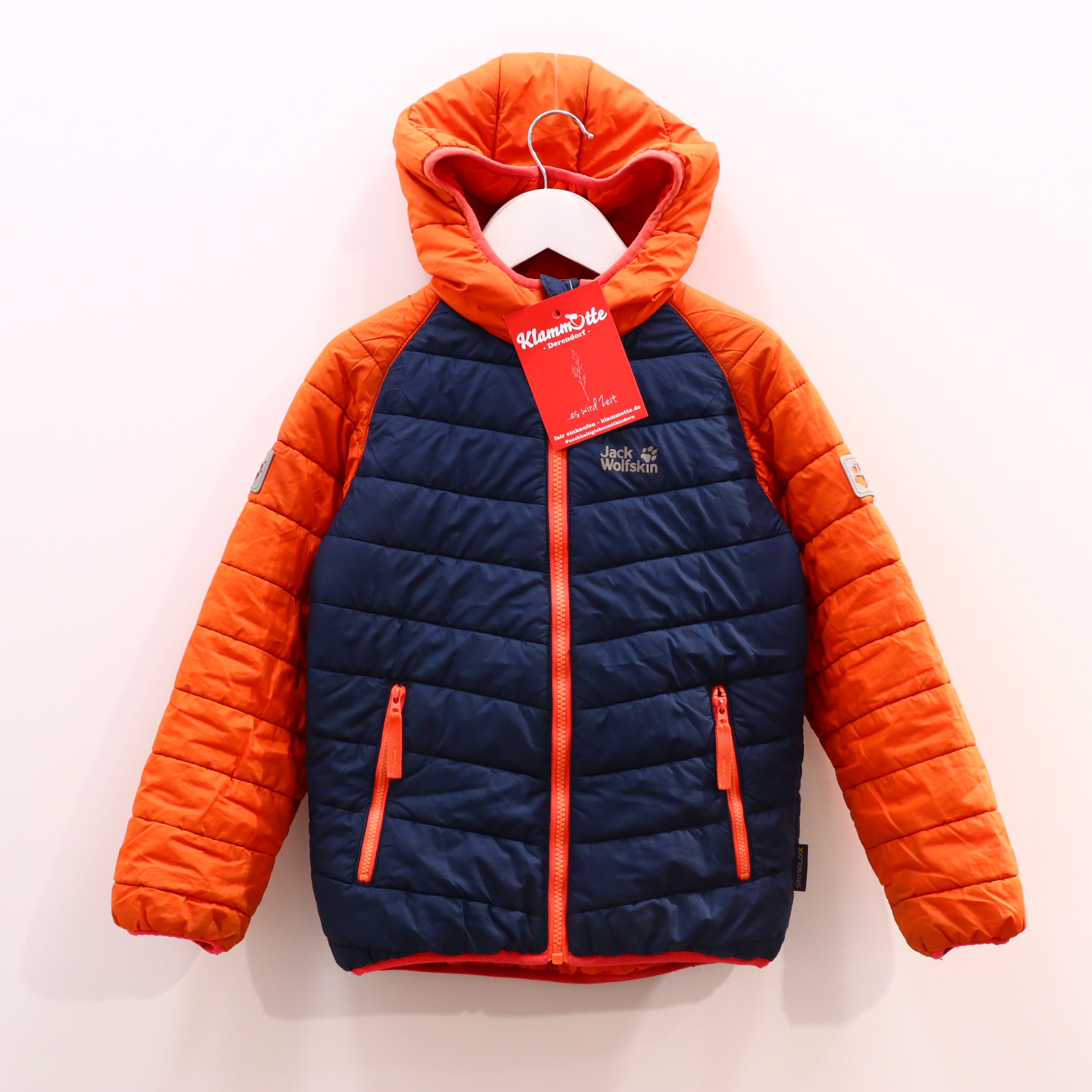 Jacke Jack Wolfskin 128 blau/orange Applikation/Logo/Print Steppjacke STORMLOCK/MICROGUARD ECOSPHERE Übergang/Herbst