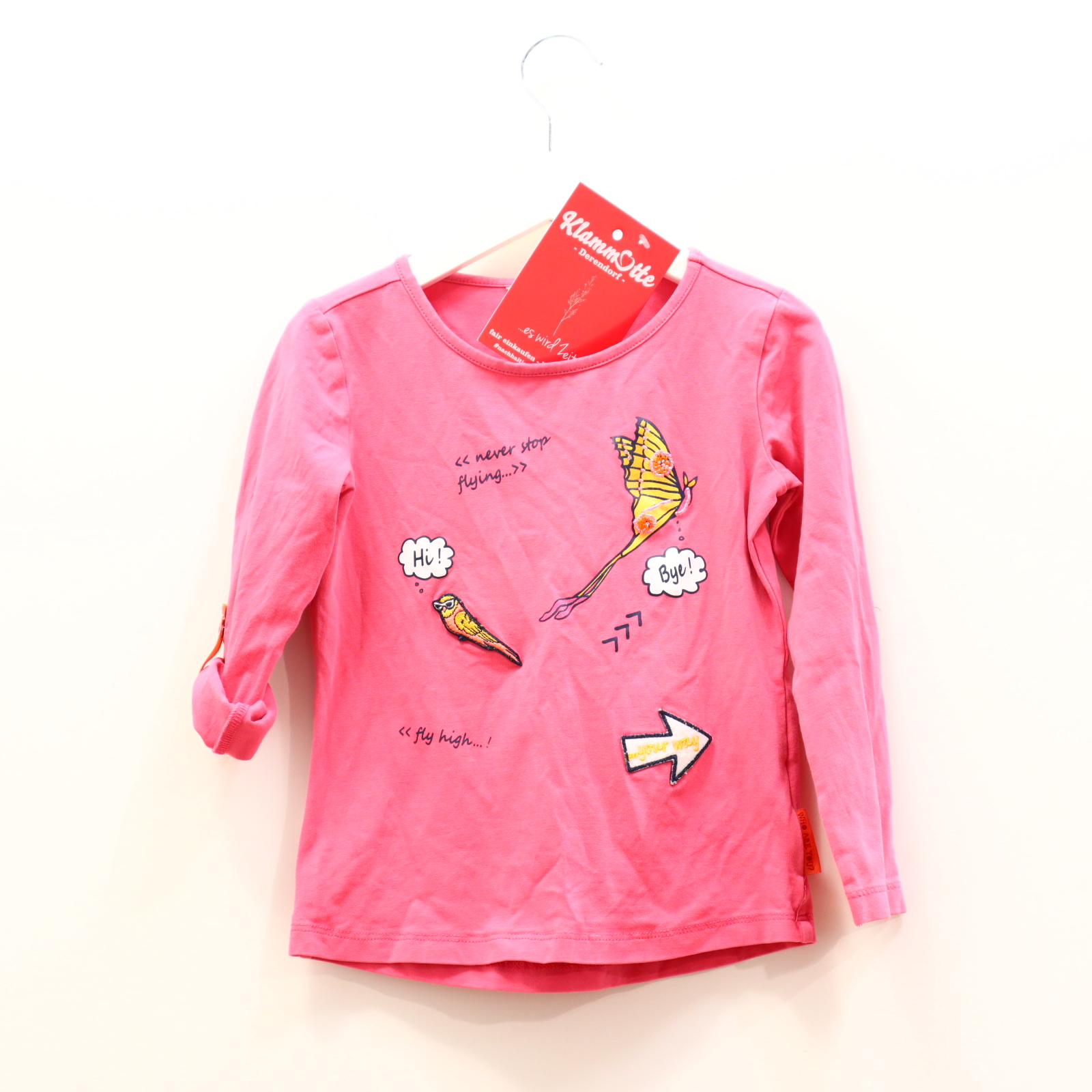 Oberteil NONO 110 pink Applikation/Perlen/Print langarm Shirt Biobaumwolle/Elasthan