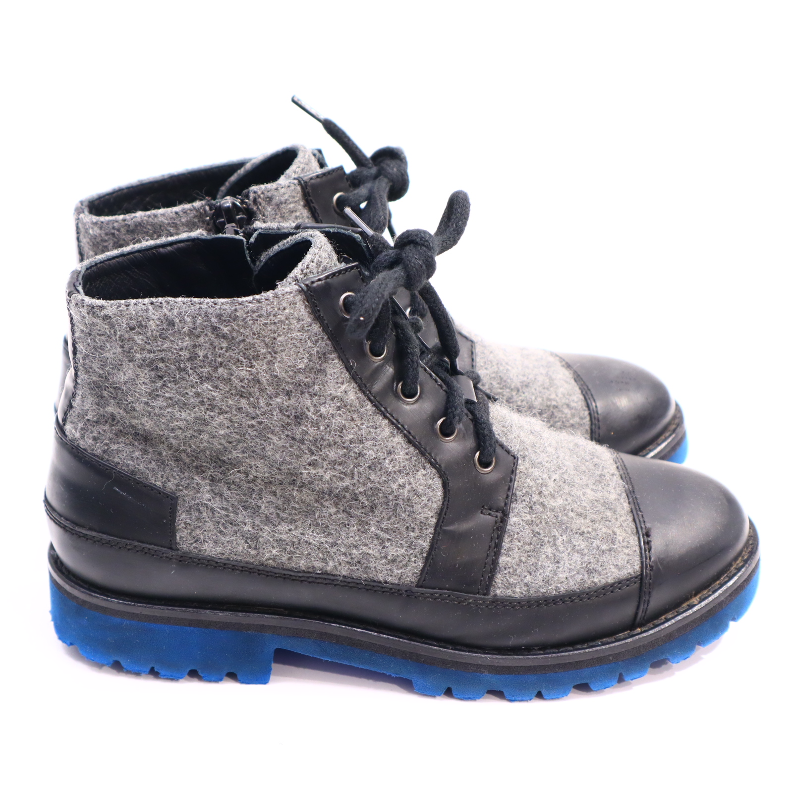 Halbschuhe DIOR Boots/Schnürschuh 33 blau/grau/schwarz Leder/Wolle leichte gleichmäßige Ablaufspuren
