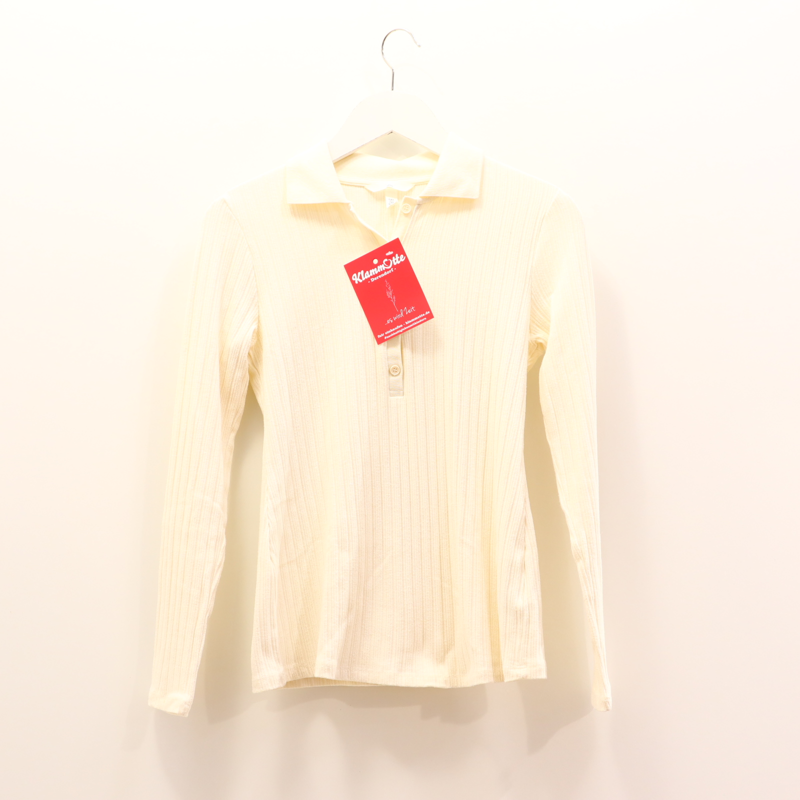 Shirt H&M S/36 creme Baumwolle/Elasthan/Polyester Rippstrick Henley/langarm