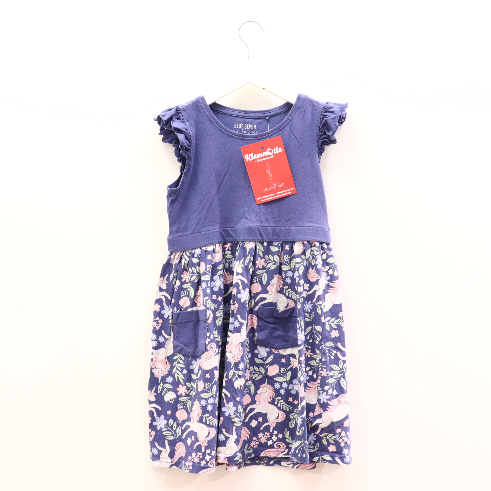 Kleider & Röcke BLUE SEVEN Jerseykleid 140 blau/bunt Volants Baumwolle