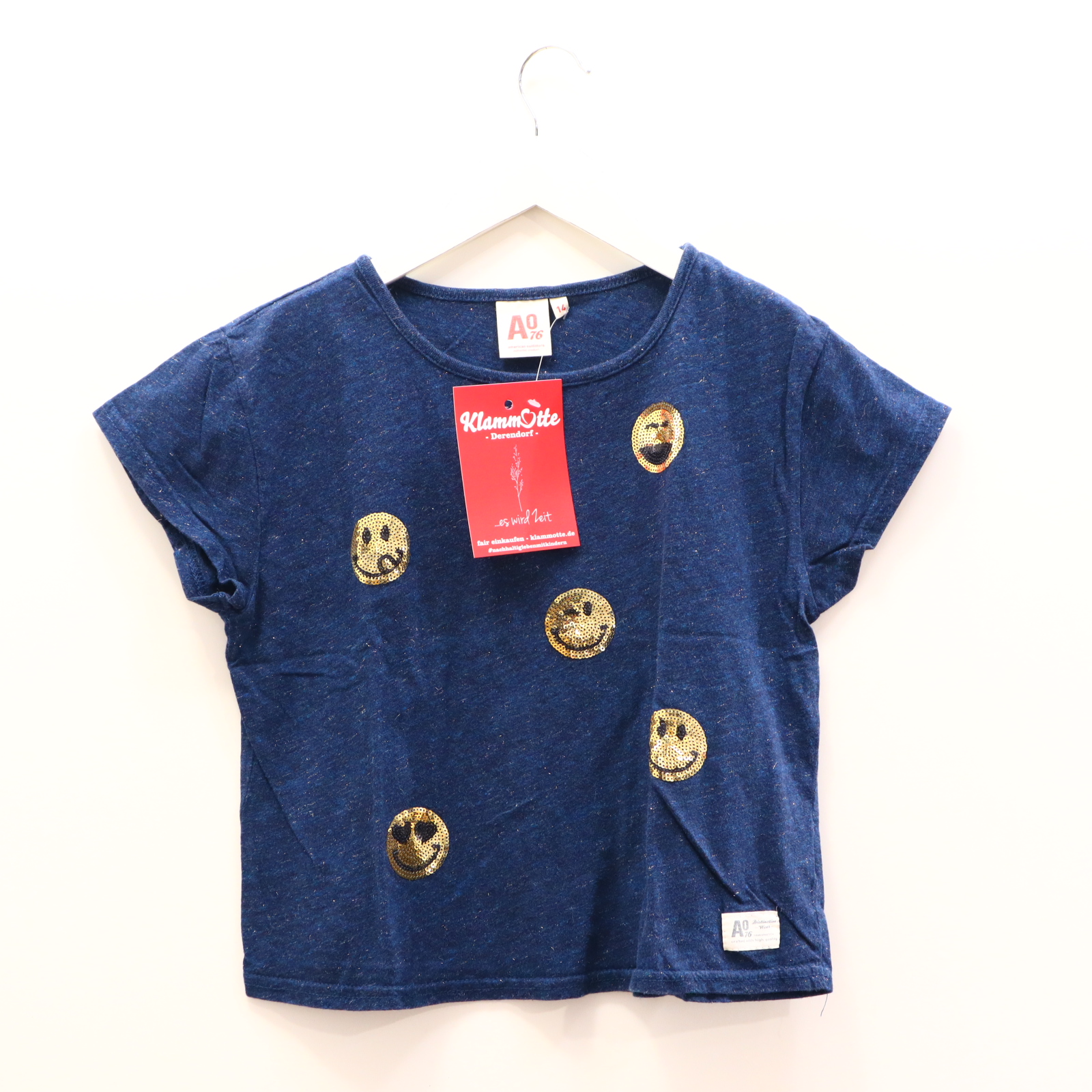 Oberteil american outfitters 164 blau glitzer/melange/Pailetten kurzarm Shirt Baumwolle/metallische Fasern Crop