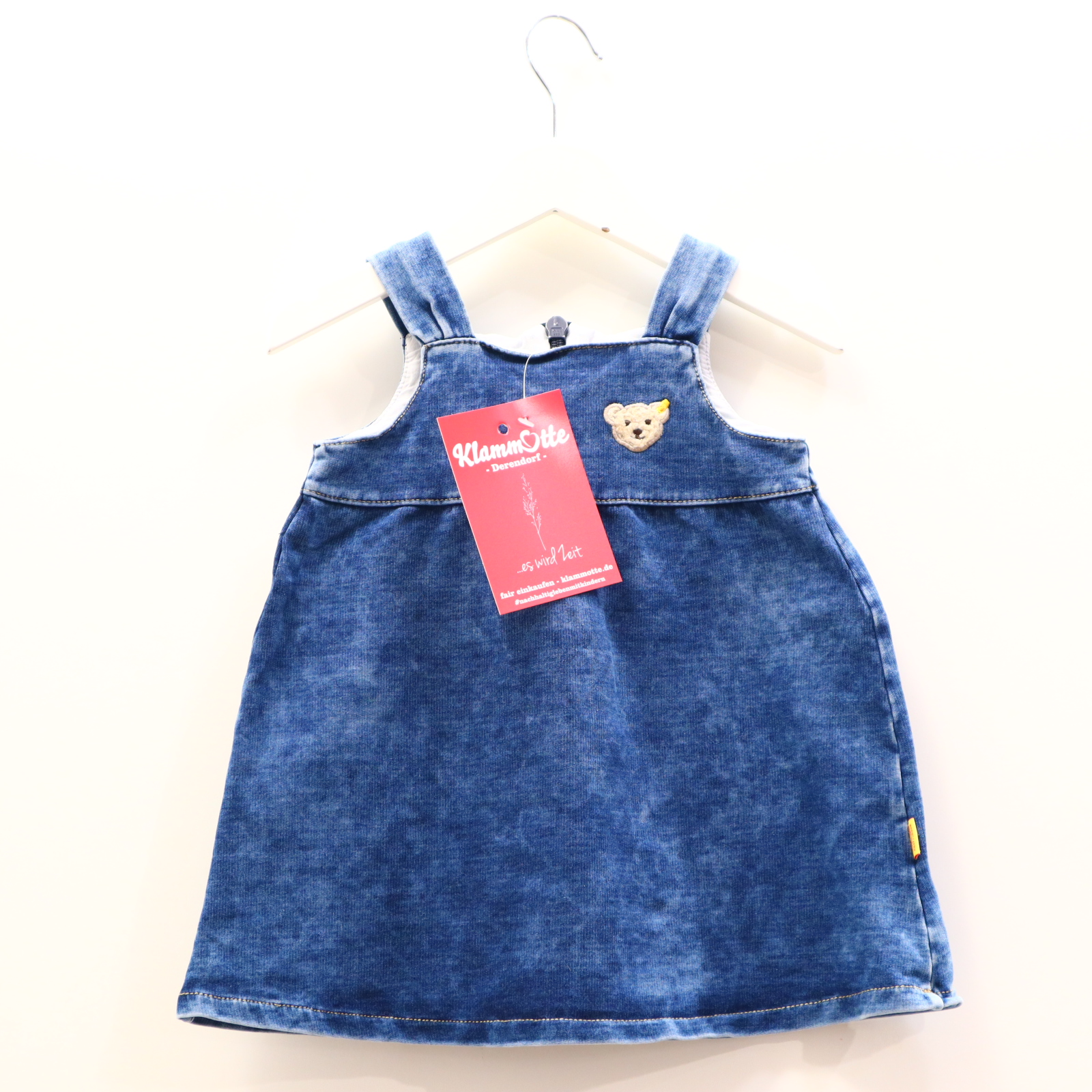 Kleider & Röcke Steiff 80 blau Applikation/Logo Latzkleid Baumwolle/Elasthan