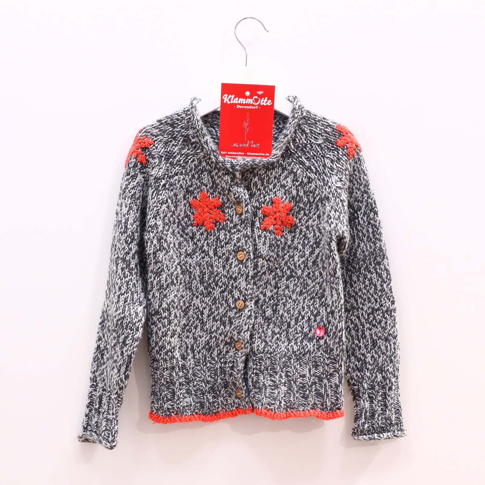 Oberteil cake walk 110/116 grau/orange/weiß melange/Stickerei Strickjacke Polyacryl/Wolle