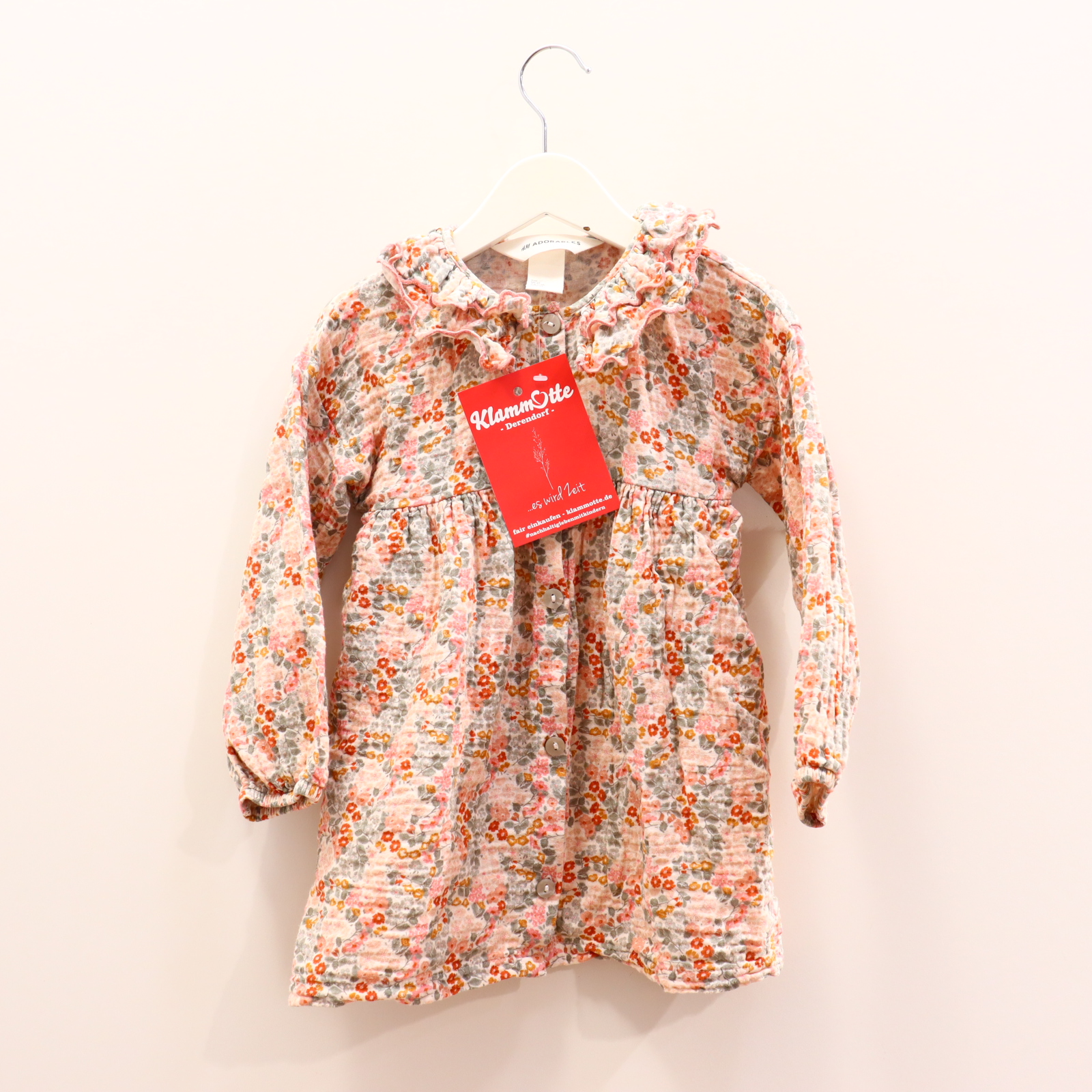 Kleider & Röcke H&M Baumwollkleid 98 bunt/creme Alloverprint/Blumen Musselin Knopfleiste