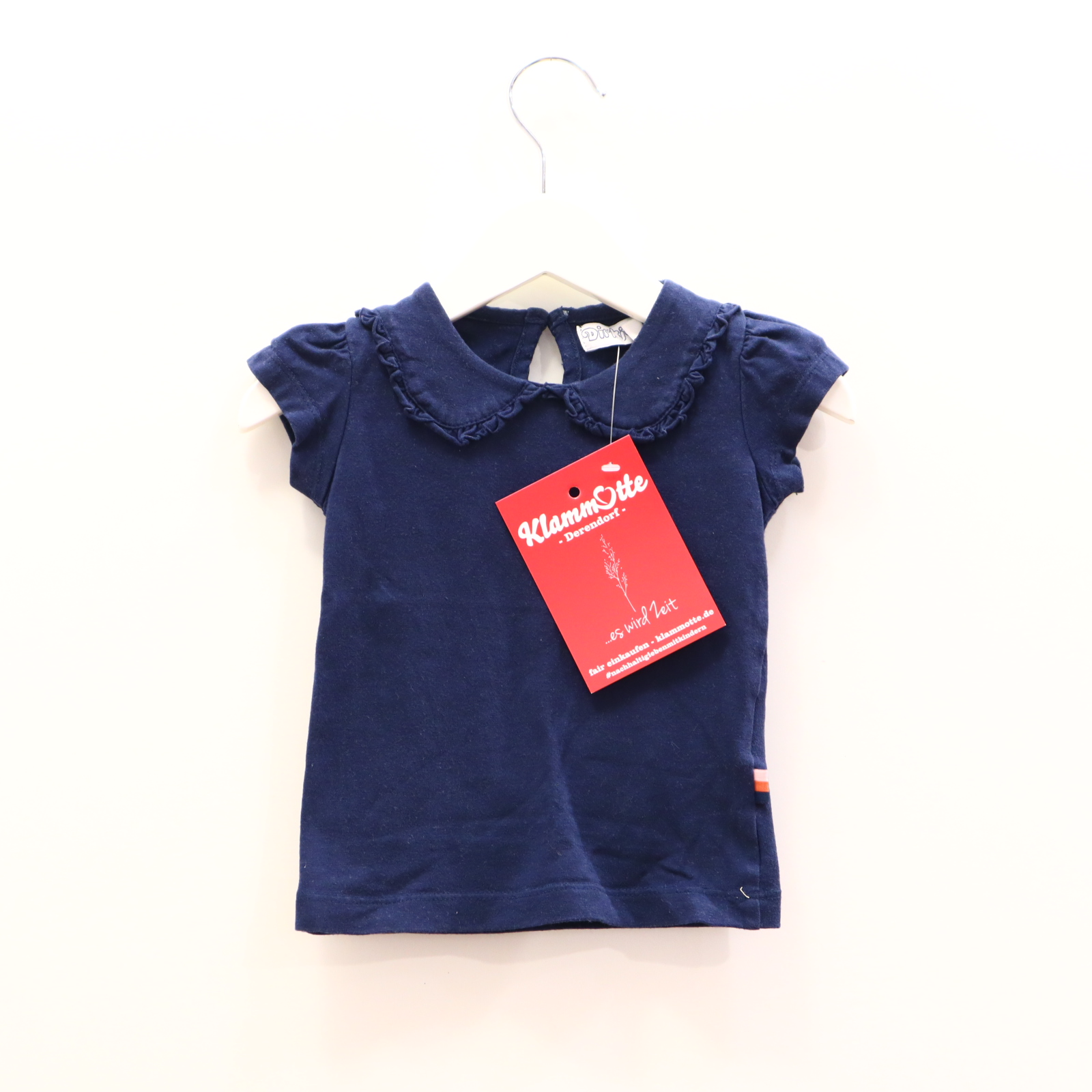Oberteil Dirkje 74 blau Rüsche kurzarm Shirt Baumwolle Claudine Kragen