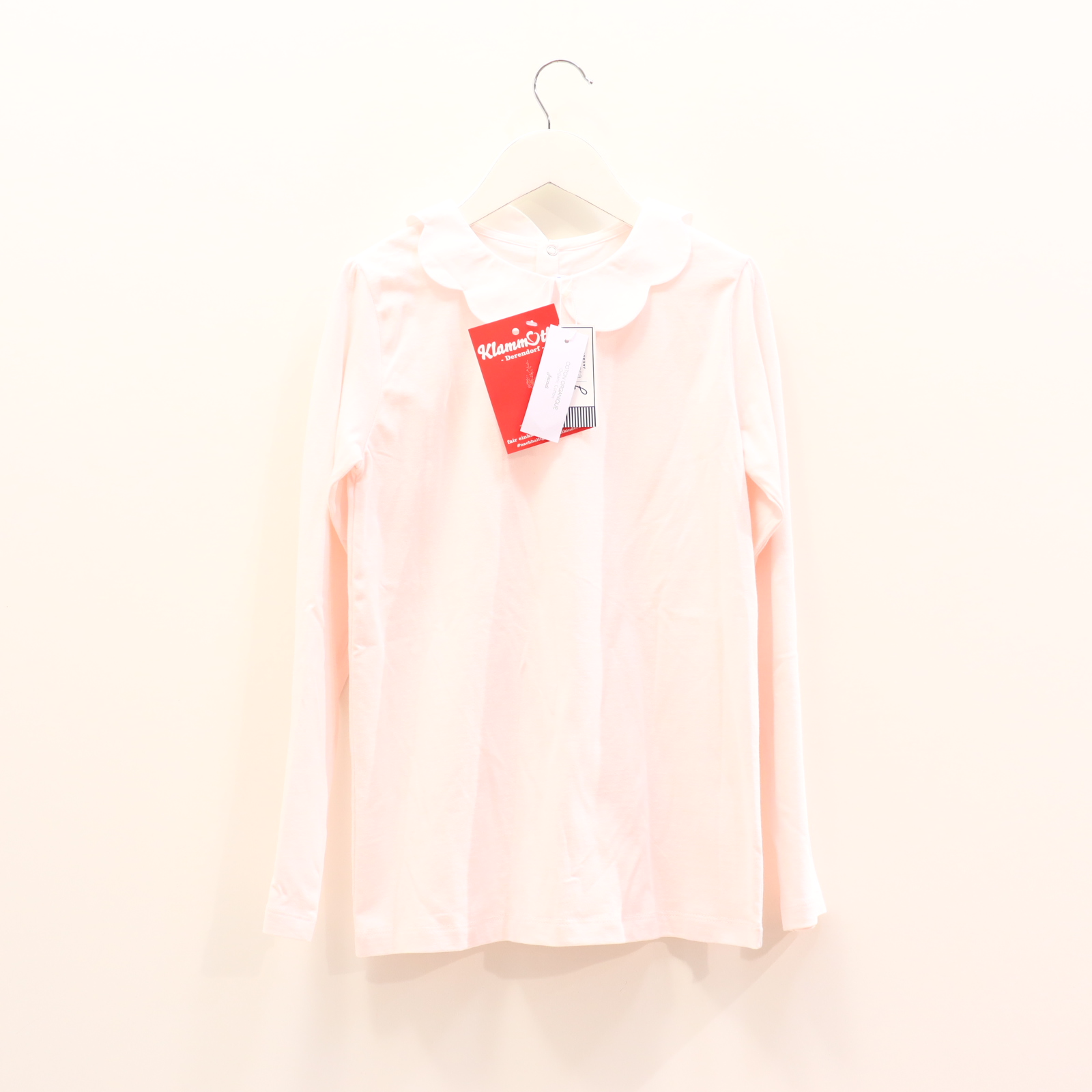 Oberteil jacadi 152 rosa/weiß langarm Shirt Baumwolle Claudine-Kragen NEU!