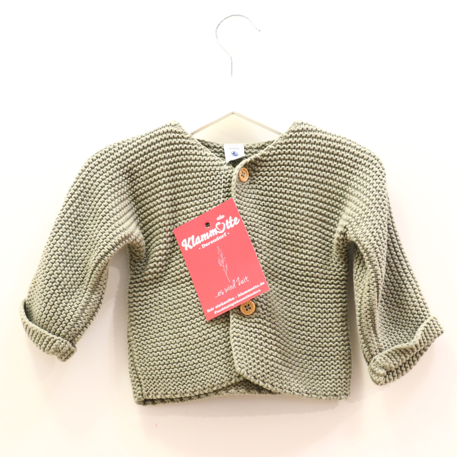 Oberteil PETIT BATEAU 74 oliv Grobstick Strickjacke Baumwolle