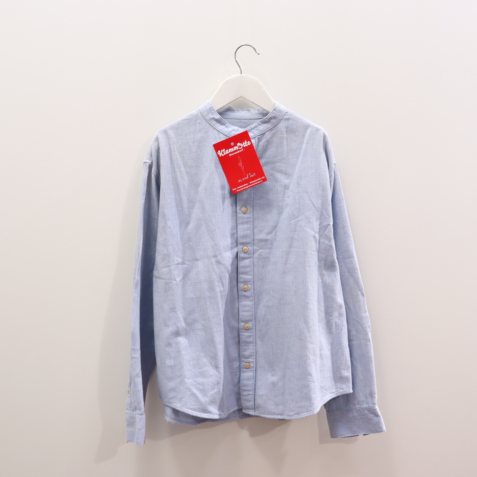 Oberteil ZARA Gr. 152 Hemd/langarm blau Baumwolle melange Stehkragen