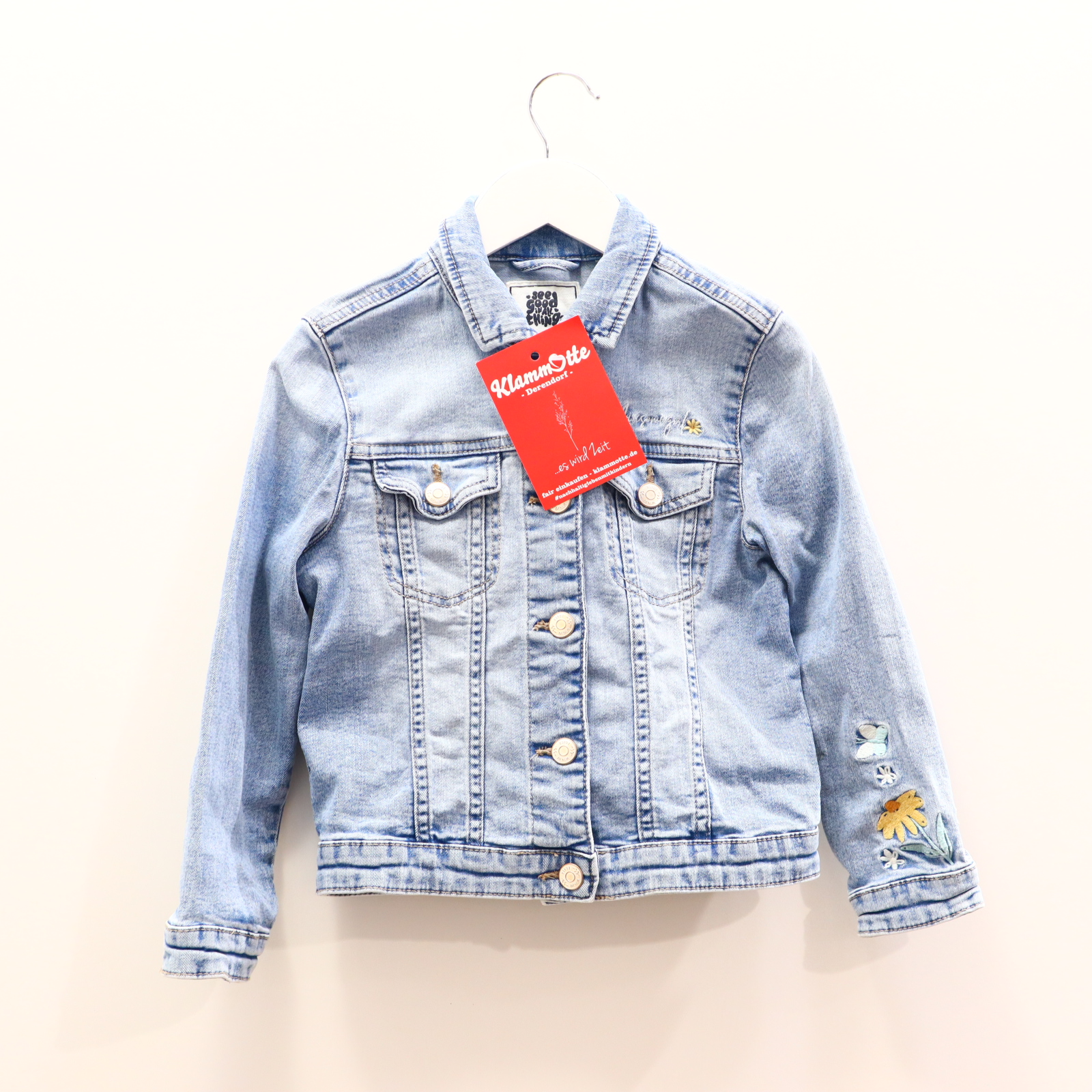 Jacke C&A Jeansjacke 128 blau Blumen/Stickerrei Denim