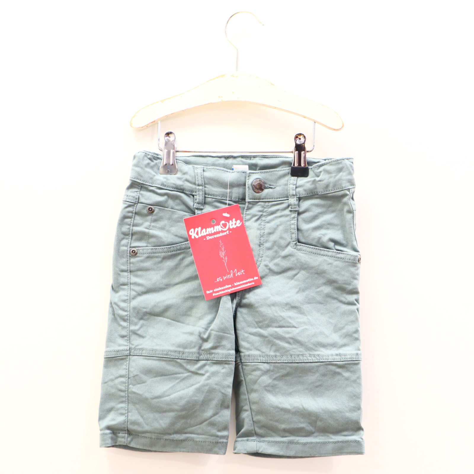 Hose Topolino 110 Short salbei Reißverschluß/Schiebeknopf/verstellb. Bund Baumwolle/Elasthan/Twill
