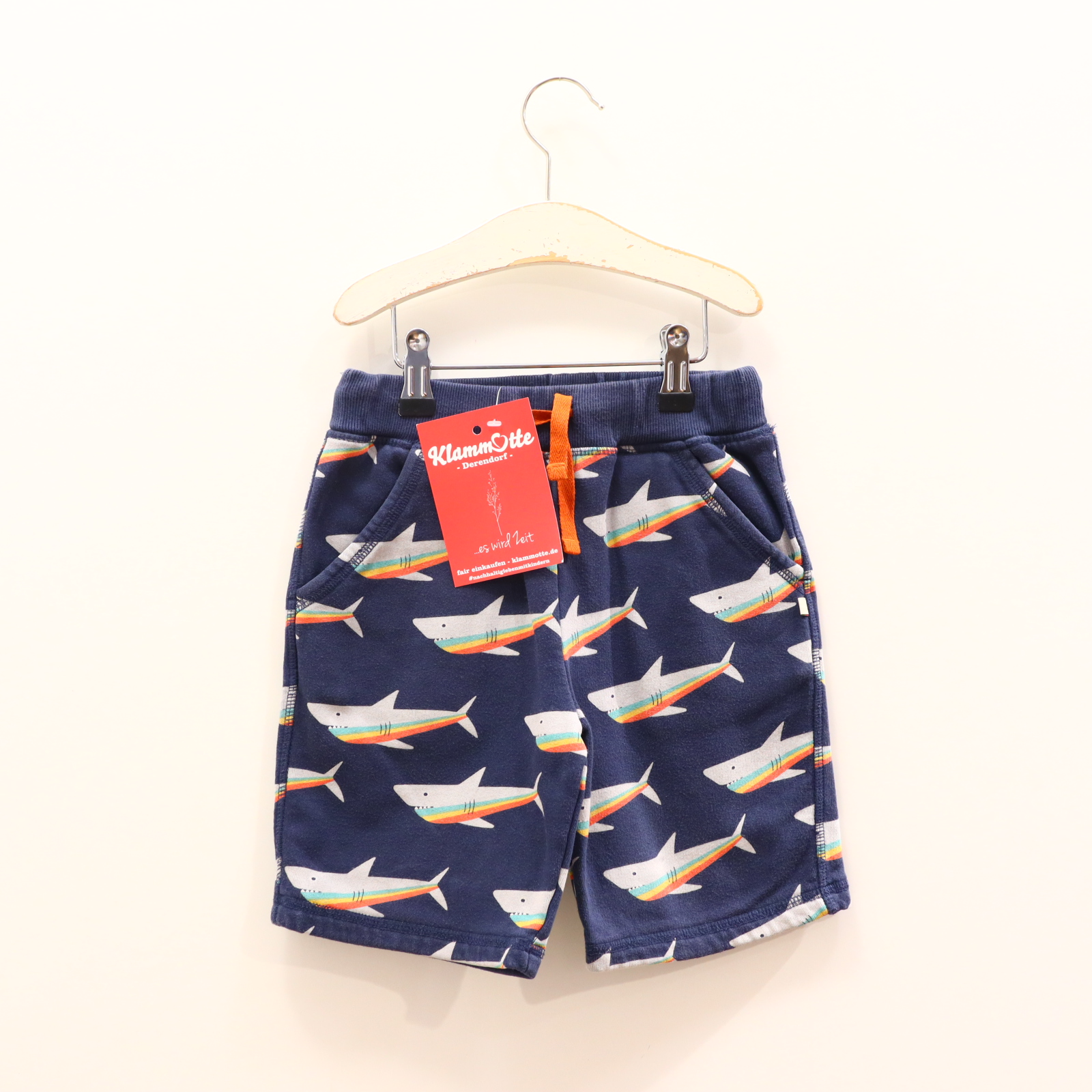 Hose frugi 110/116 Short blau/bunt Alloverprint Gummibandzug/Kordelzug Biobaumwolle/Sweat