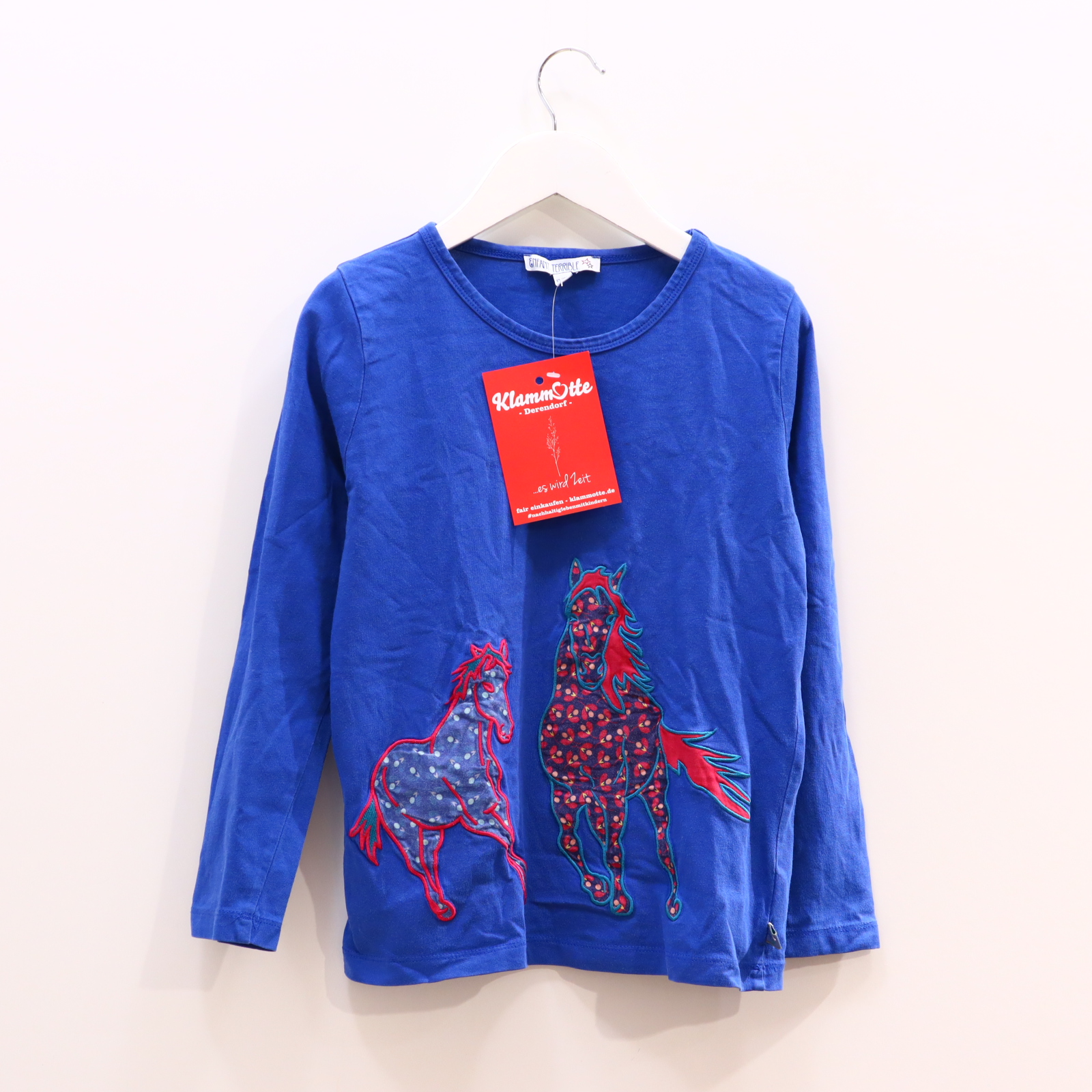 Oberteil ENFANT TERRIBLE 122/128 blau Applikation langarm Shirt Biobaumwolle