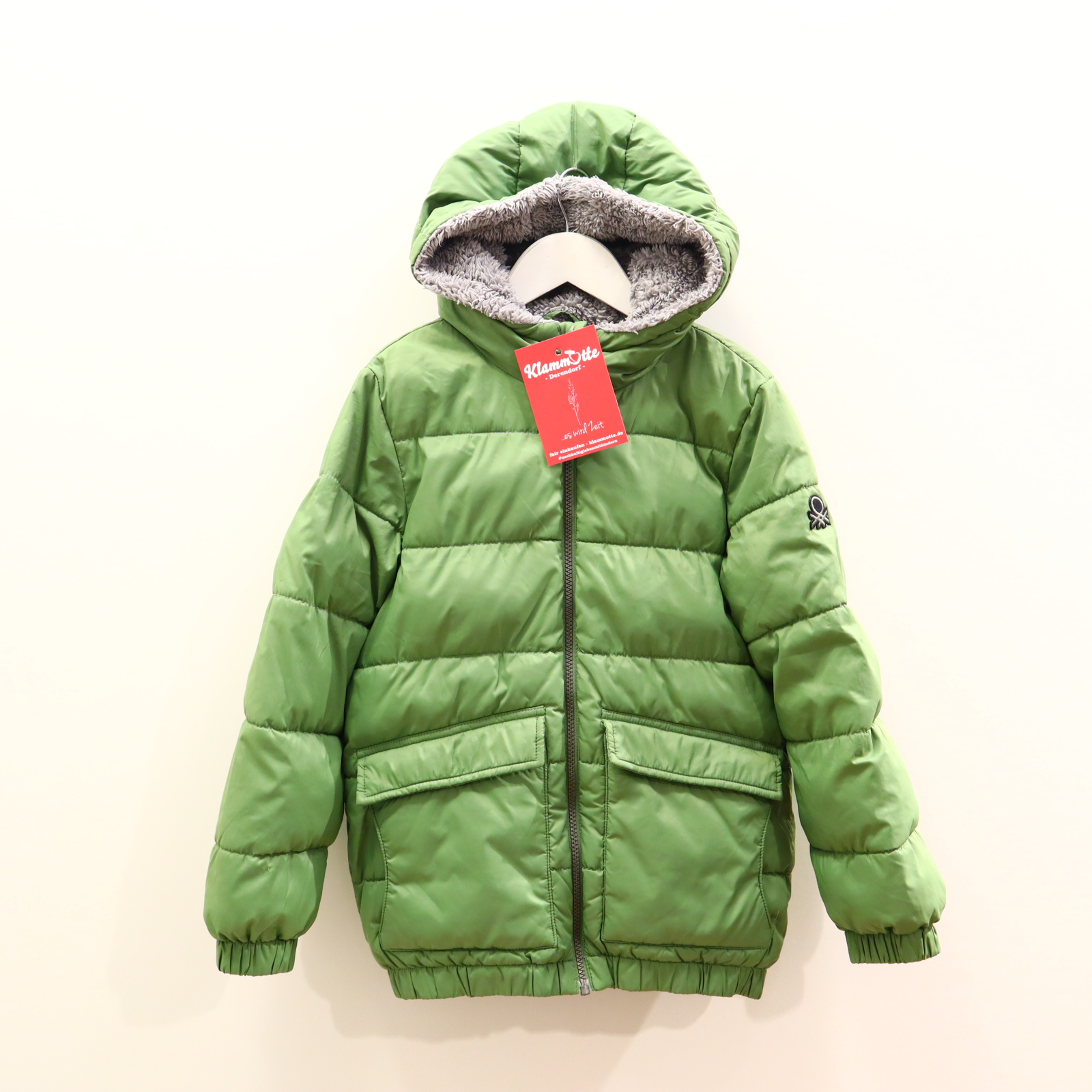 Jacke BENETTON 134/140 grün Anorak/Puffer Jacket/Steppjacke Teddyfutter Herbst/Winter