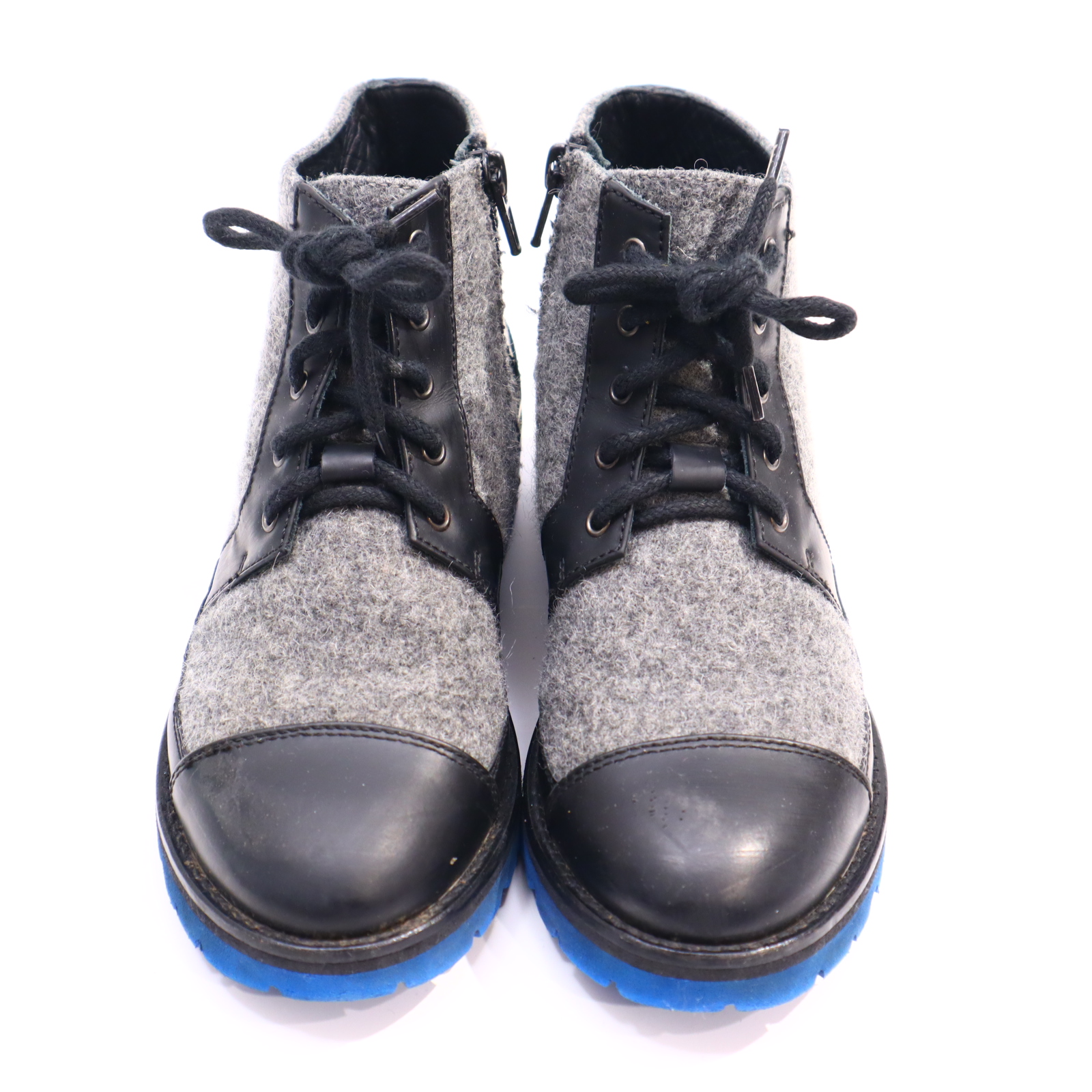 Halbschuhe DIOR Boots/Schnürschuh 33 blau/grau/schwarz Leder/Wolle leichte gleichmäßige Ablaufspuren