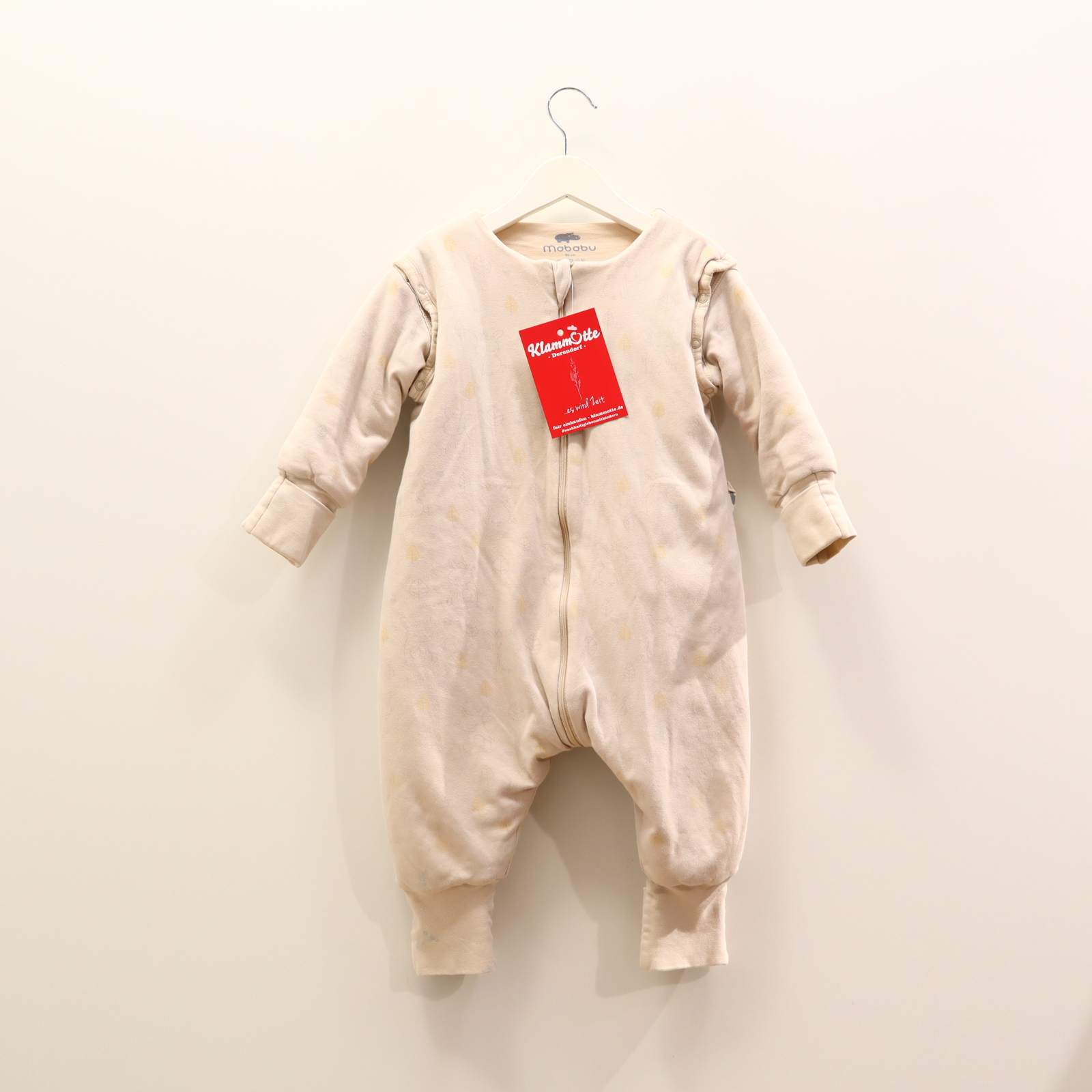 Schlafsack Mababu 12-18 Mon./80cm Schlafsack mit Beinen beige Alloverprint Bio-Baumwolle ganzjährig/2.5 TOG abnehmb. Ärmel/Wendebündchen recycelter Polyester