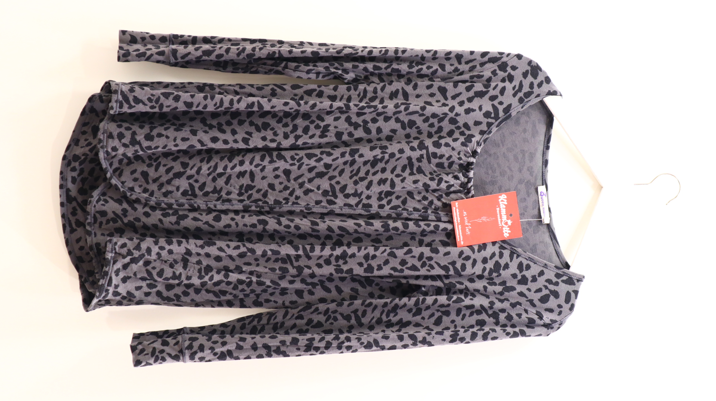 Shirt Queen Mum L/42/44 grau/schwarz Elasthan/Viskose Animalprint langarm/Stillshirt