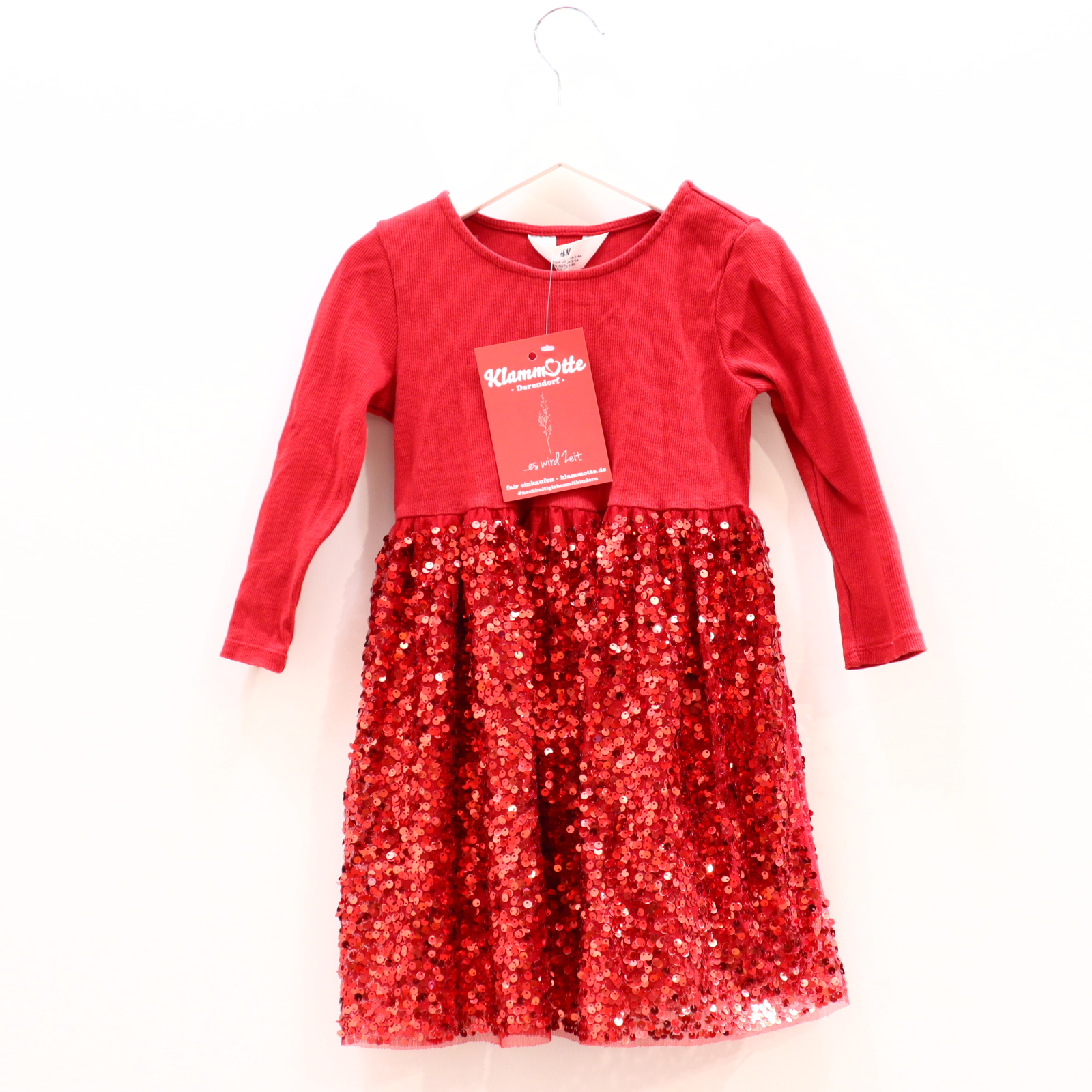 Kleider & Röcke H&M Pailettenkleid 104 rot Pailletten/Rippstrick Baumwolle/Elastan/Polyester