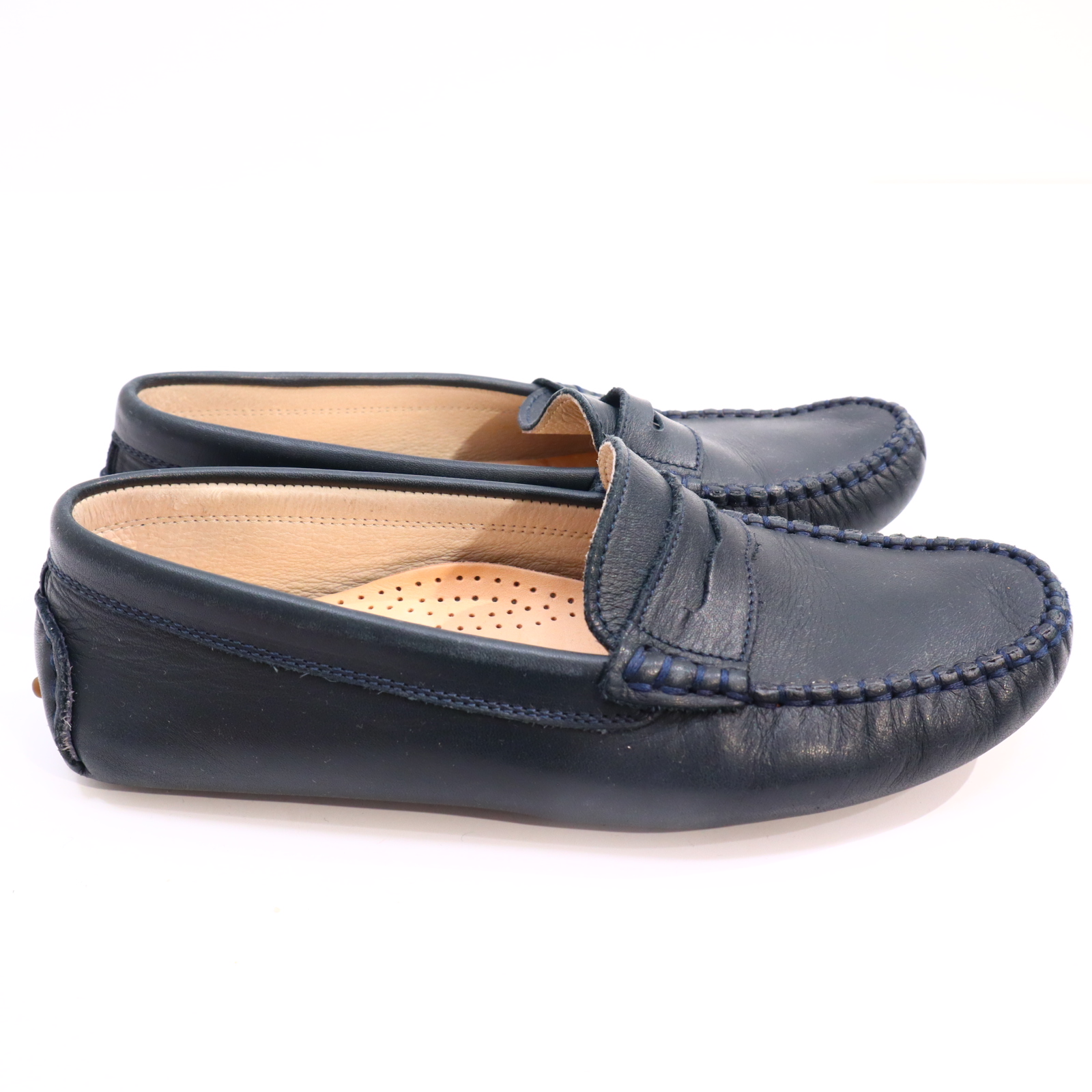 Halbschuhe Gallucci Moccassins 34 blau Leder Lammfell leichte gleichmäßige Ablaufspuren
