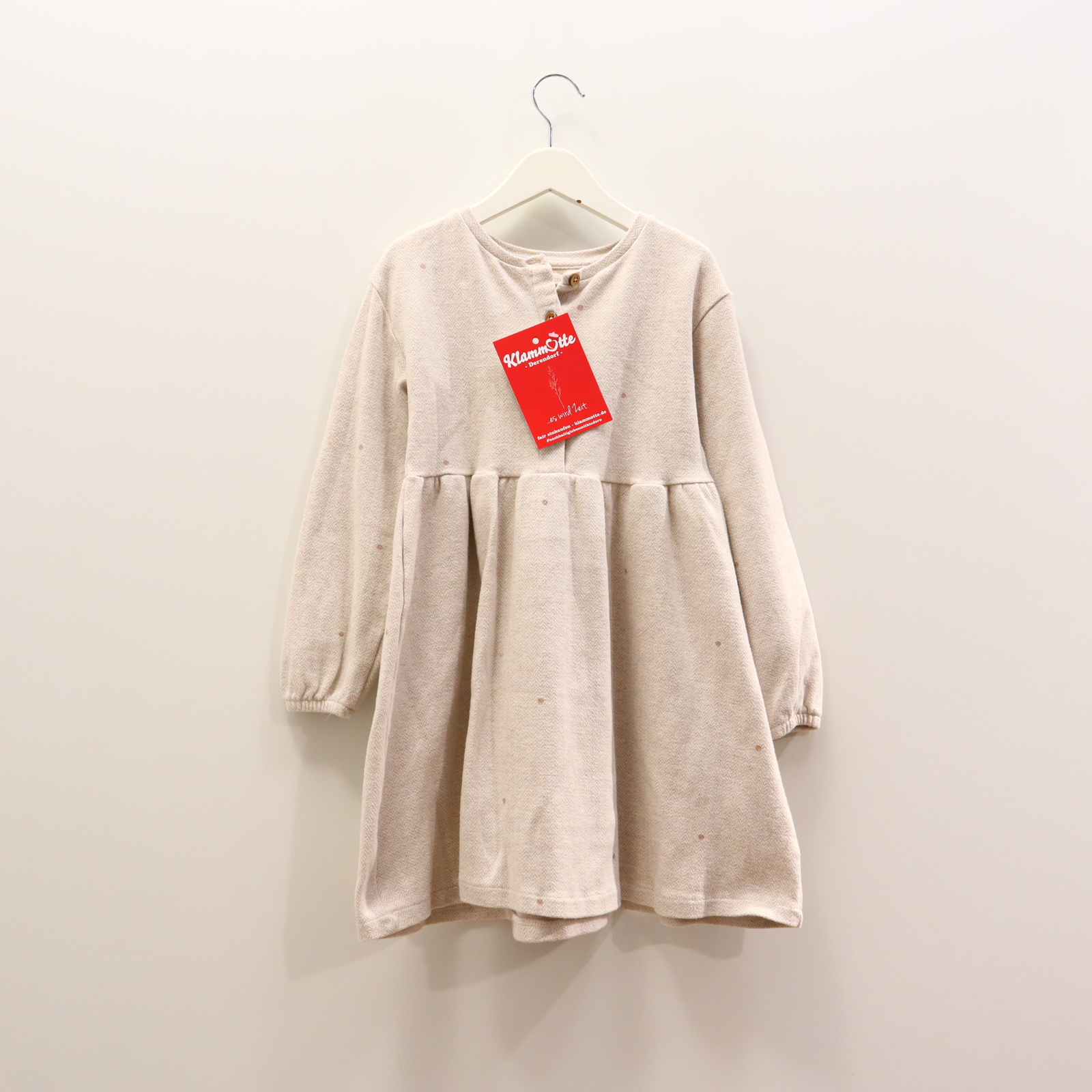 Kleider & Röcke Sfera Sweatkleid 122/128 creme fischgrät/gepunktet Baumwolle/Elastan/Polyester Knopfleiste