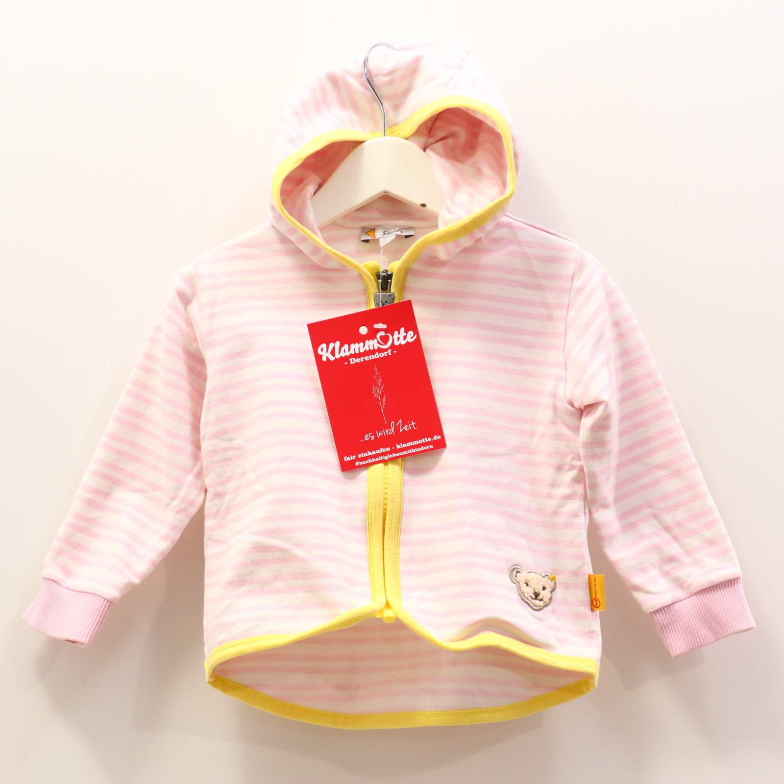 Oberteil Steiff 86 rosa/weiß Applikation/gestreift/Logo Sweatjacke Baumwolle/Elasthan