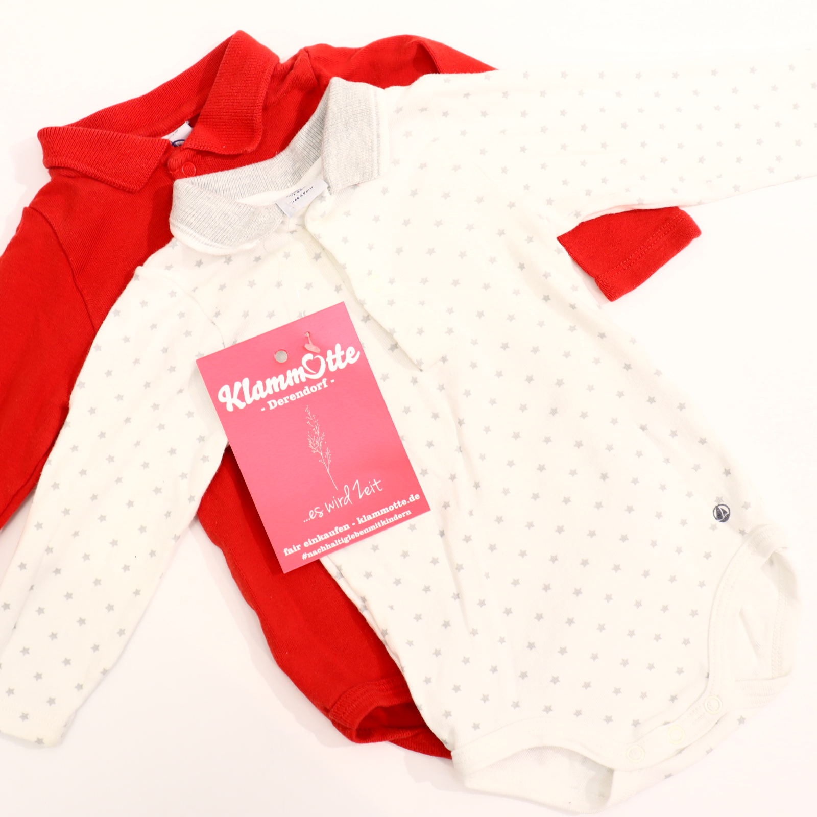 Body PETIT BATEAU 68 grau/rot/weiß langarm/Polo/2er-Set Allover Print/Logo/Print/Sterne Baumwolle