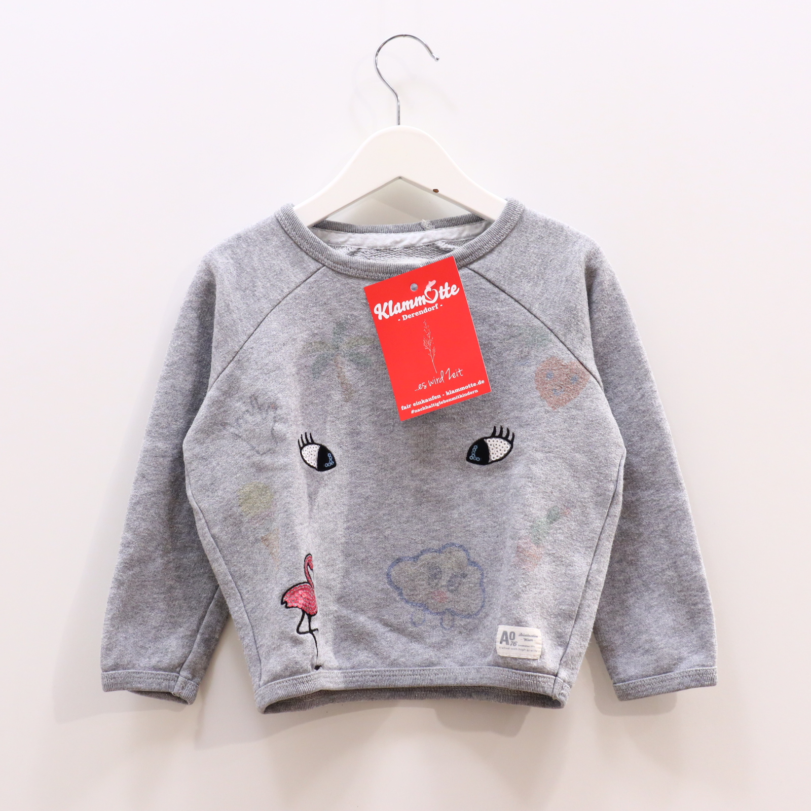 Oberteil american outfitters 104 grau Applikation/glitzer/melange/Motiv/Pailetten Sweatshirt Baumwolle/Lurex